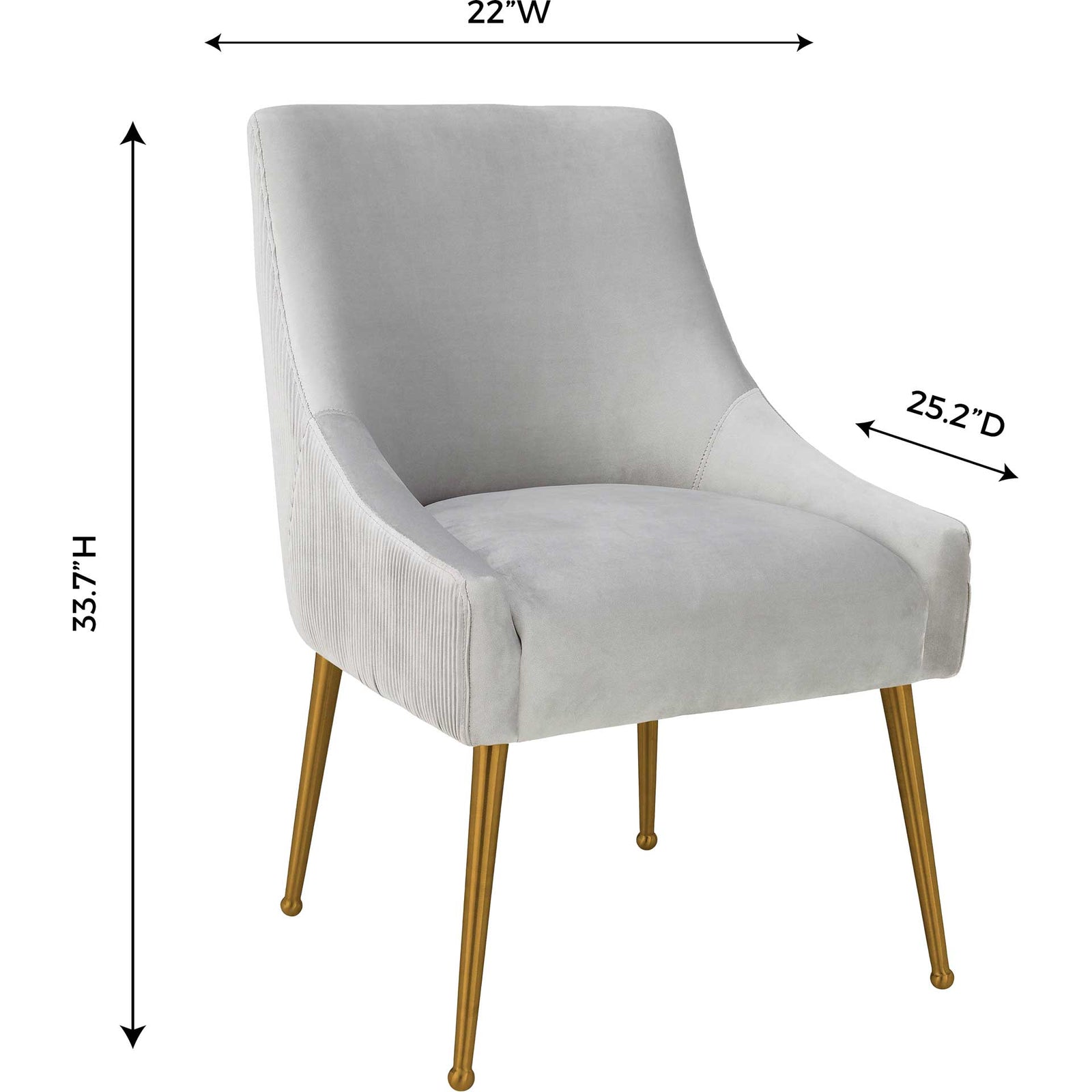 Bordeaux Pleated Velvet Side Chair Light Gray