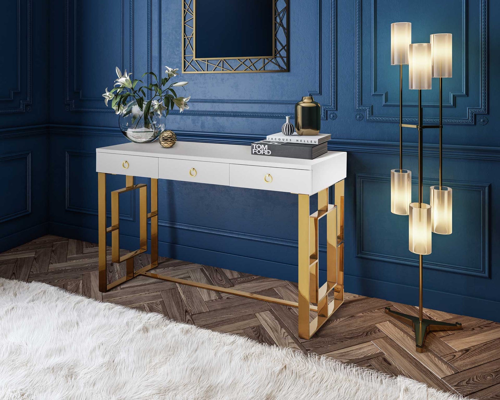 Audrina Lacquer Desk White