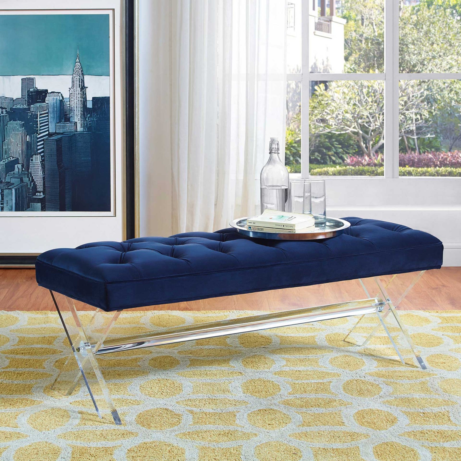 Clairton Lucite Bench Navy