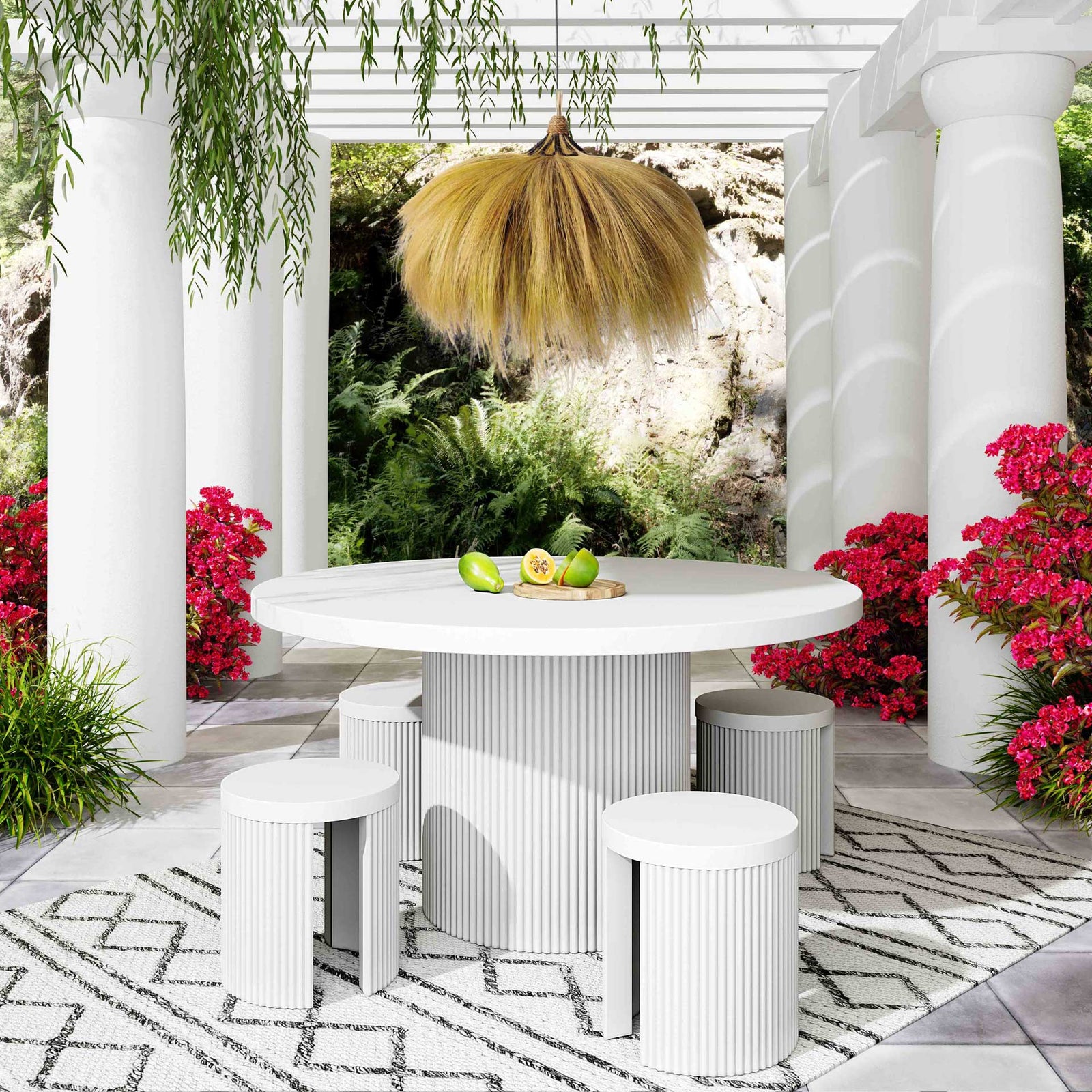 Waylon Concrete Round Dining Table Ivory