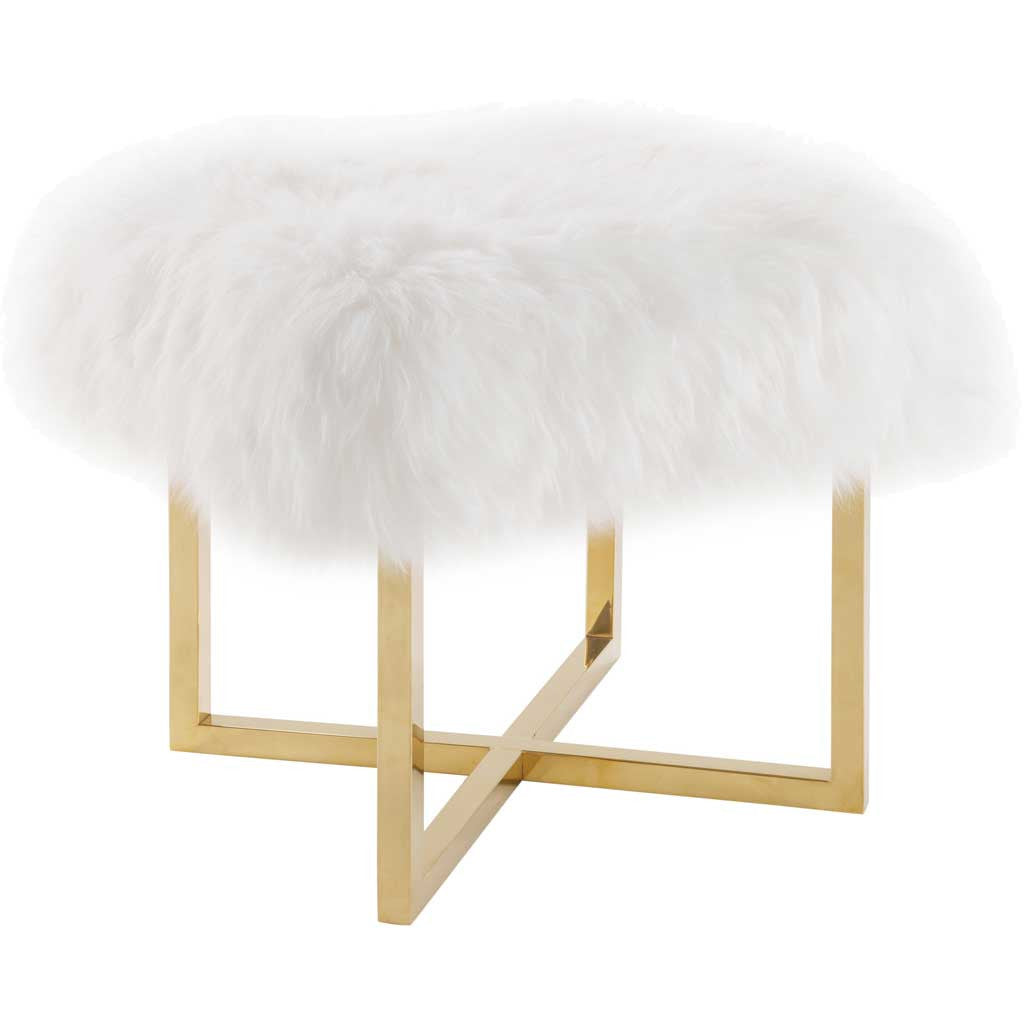 Nice Sheepskin Bench White/Gold