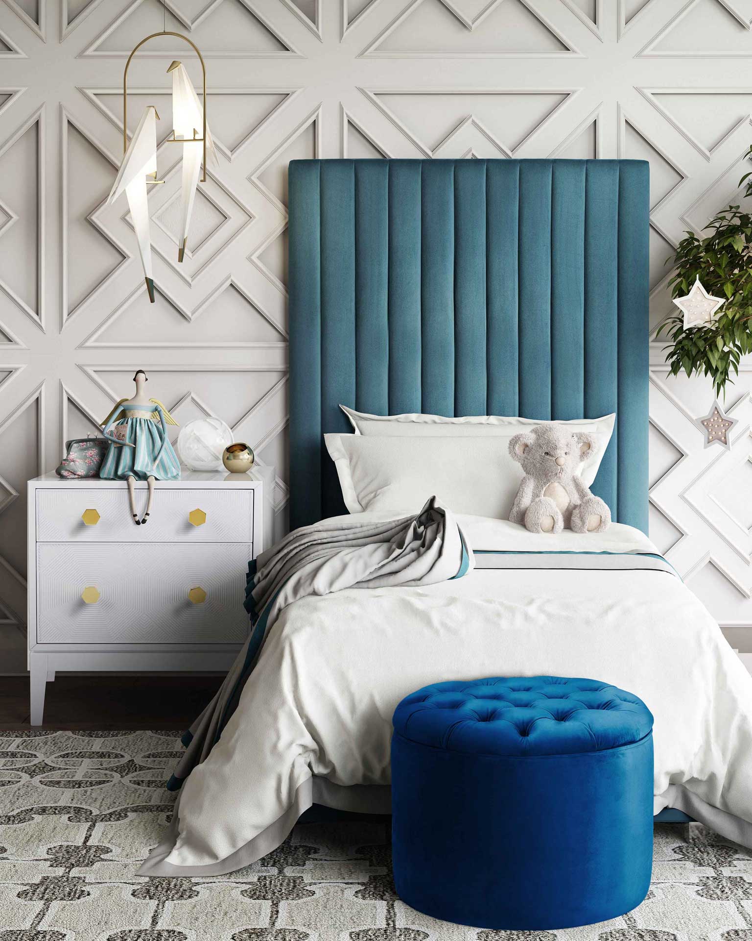 Quanita Velvet Storage Ottoman Navy