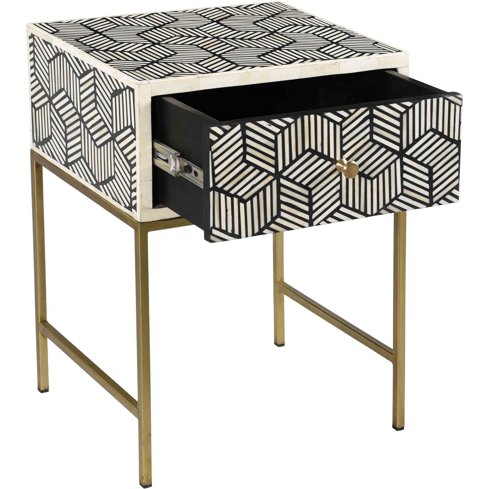 Bone Inlay Side Table Black And White
