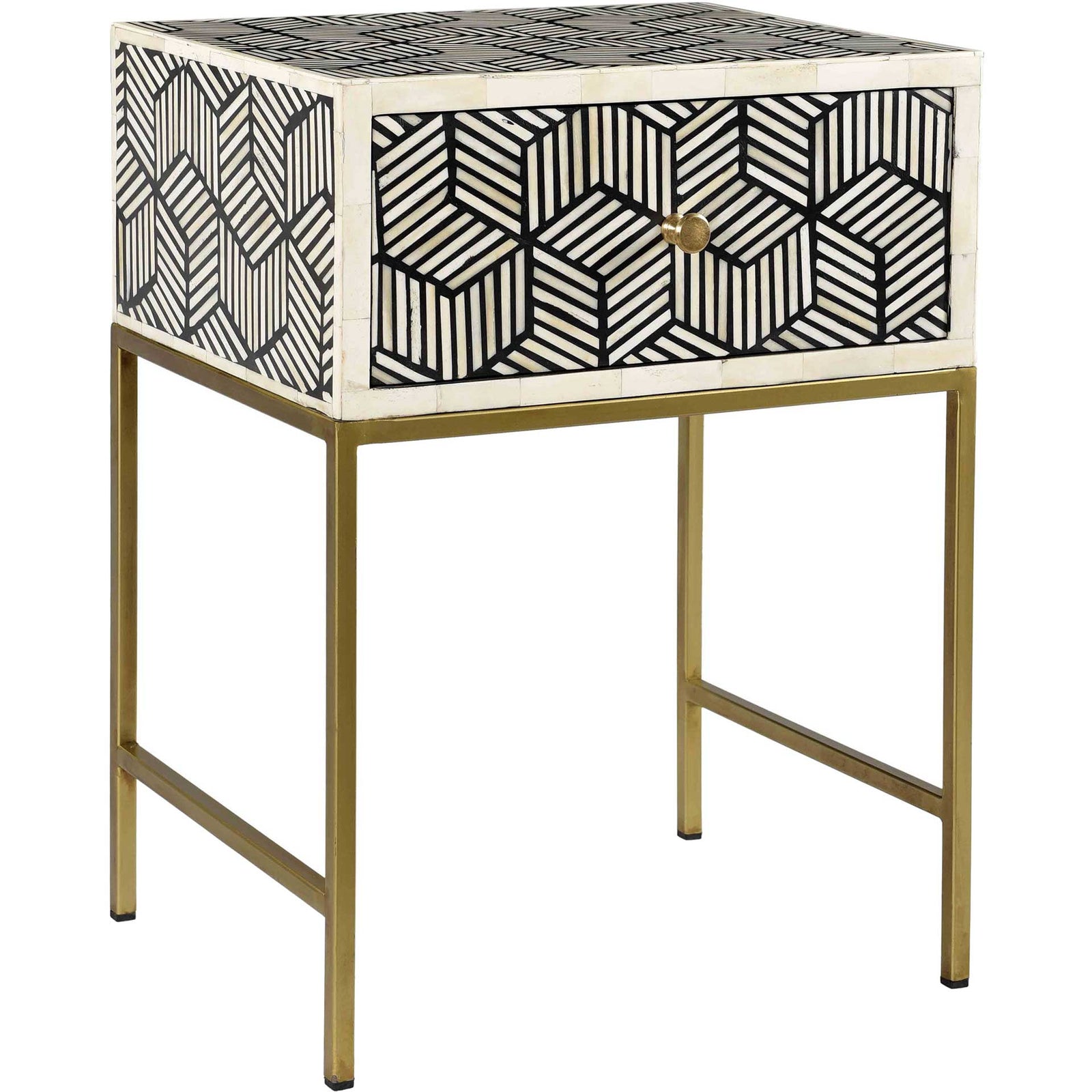 Bone Inlay Side Table Black And White
