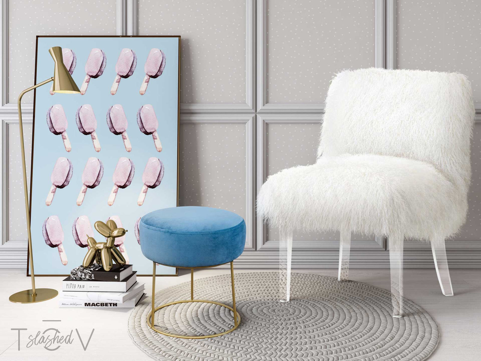 Nixie Velvet Stool Blue