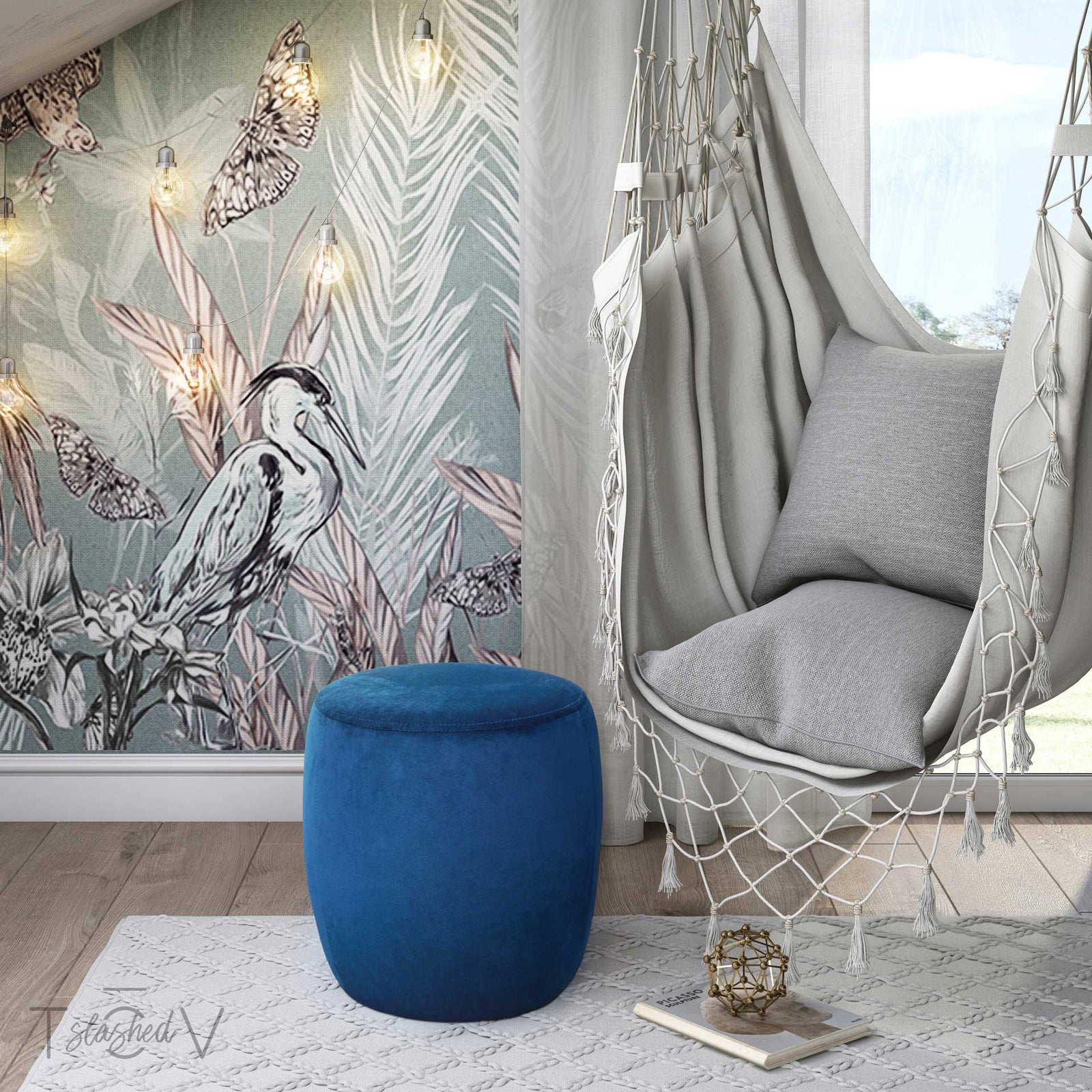 Wilder Velvet Ottoman Navy