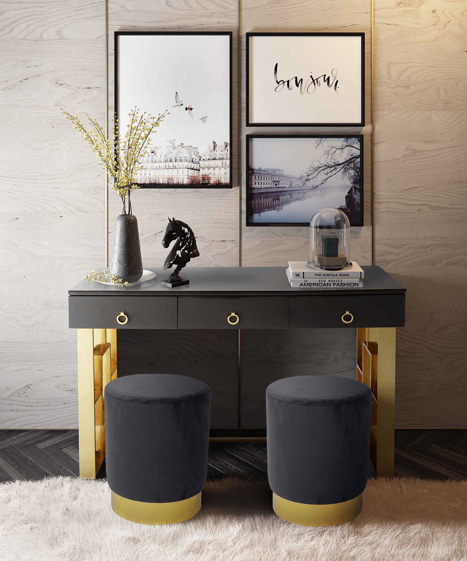 Proclaim Velvet Ottoman Gray