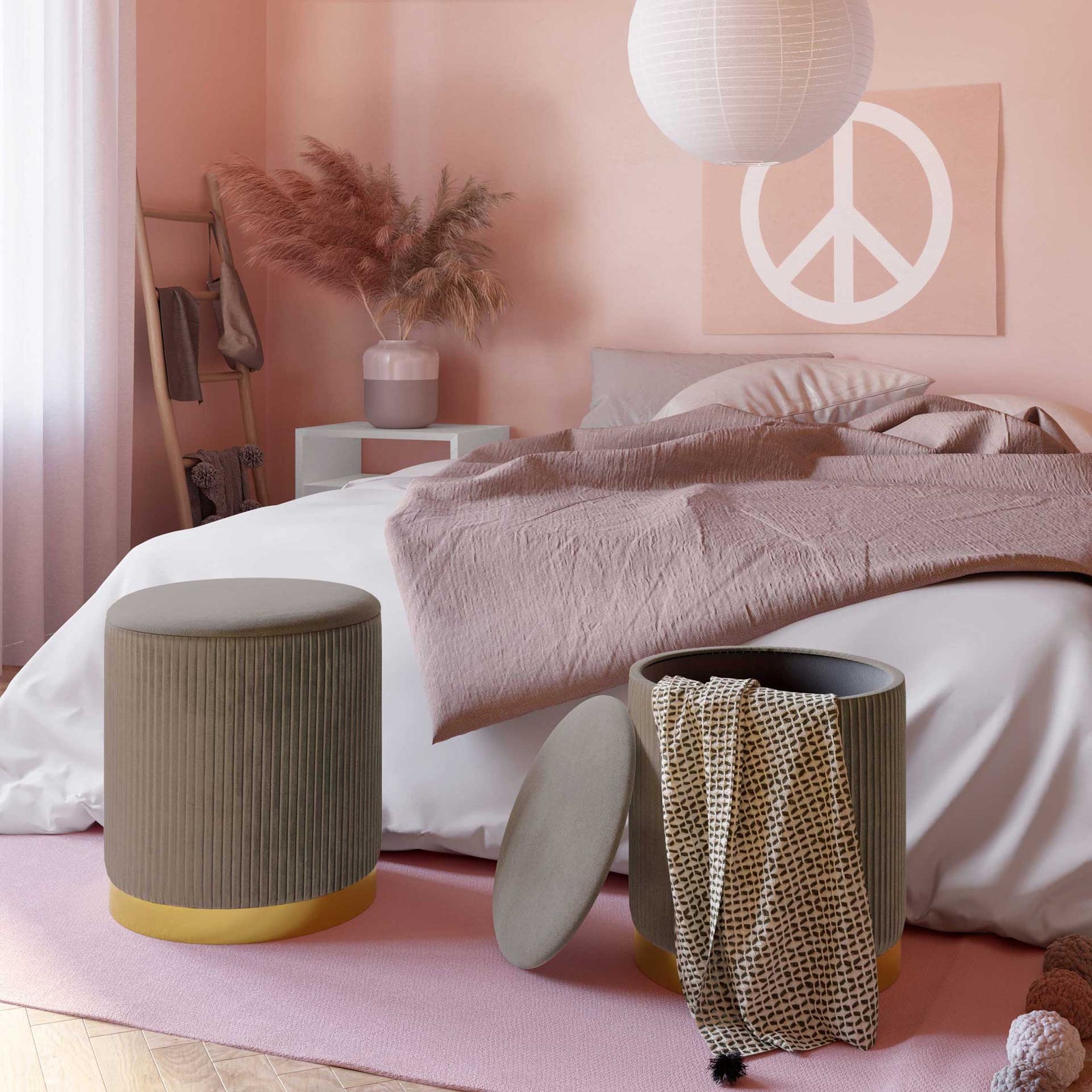 Chamonix Velvet Storage Ottomans Gray