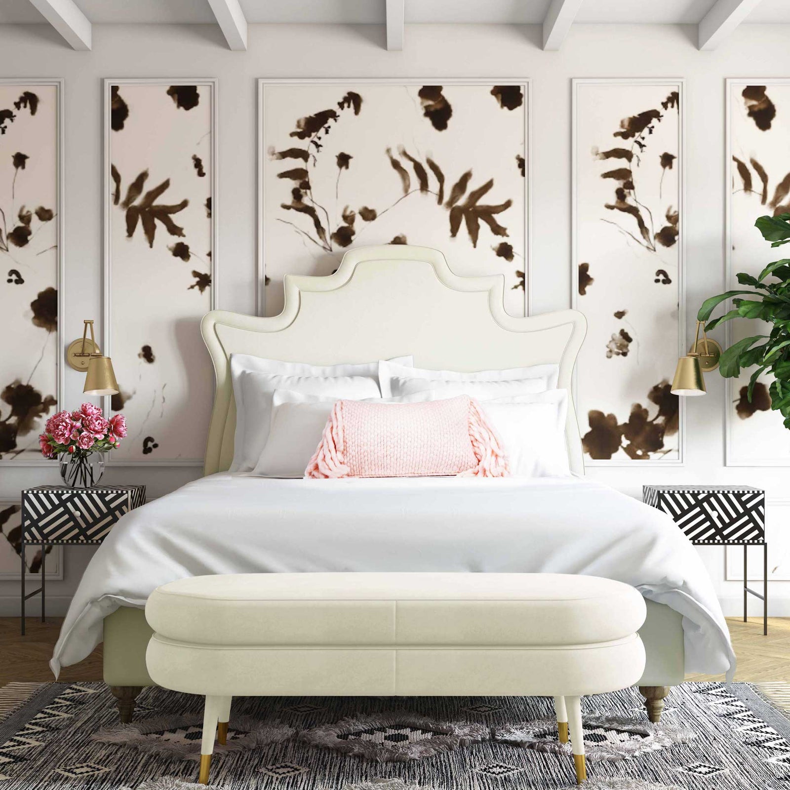 Beaumont Velvet Bench Cream