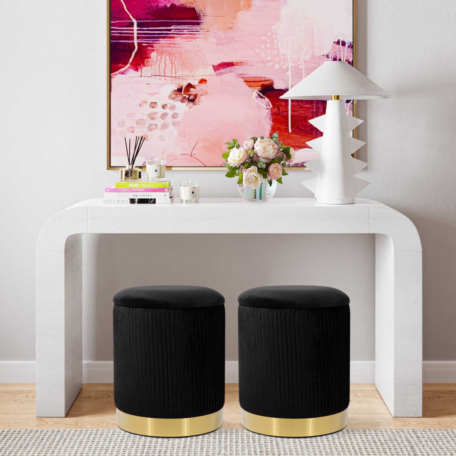 Zorn Velvet Storage Ottoman Black