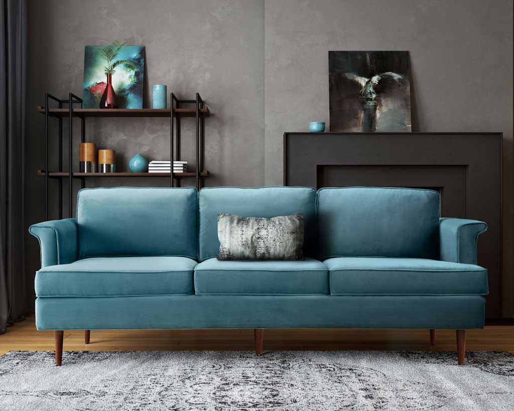 Pessac Velvet Sofa Sea Blue
