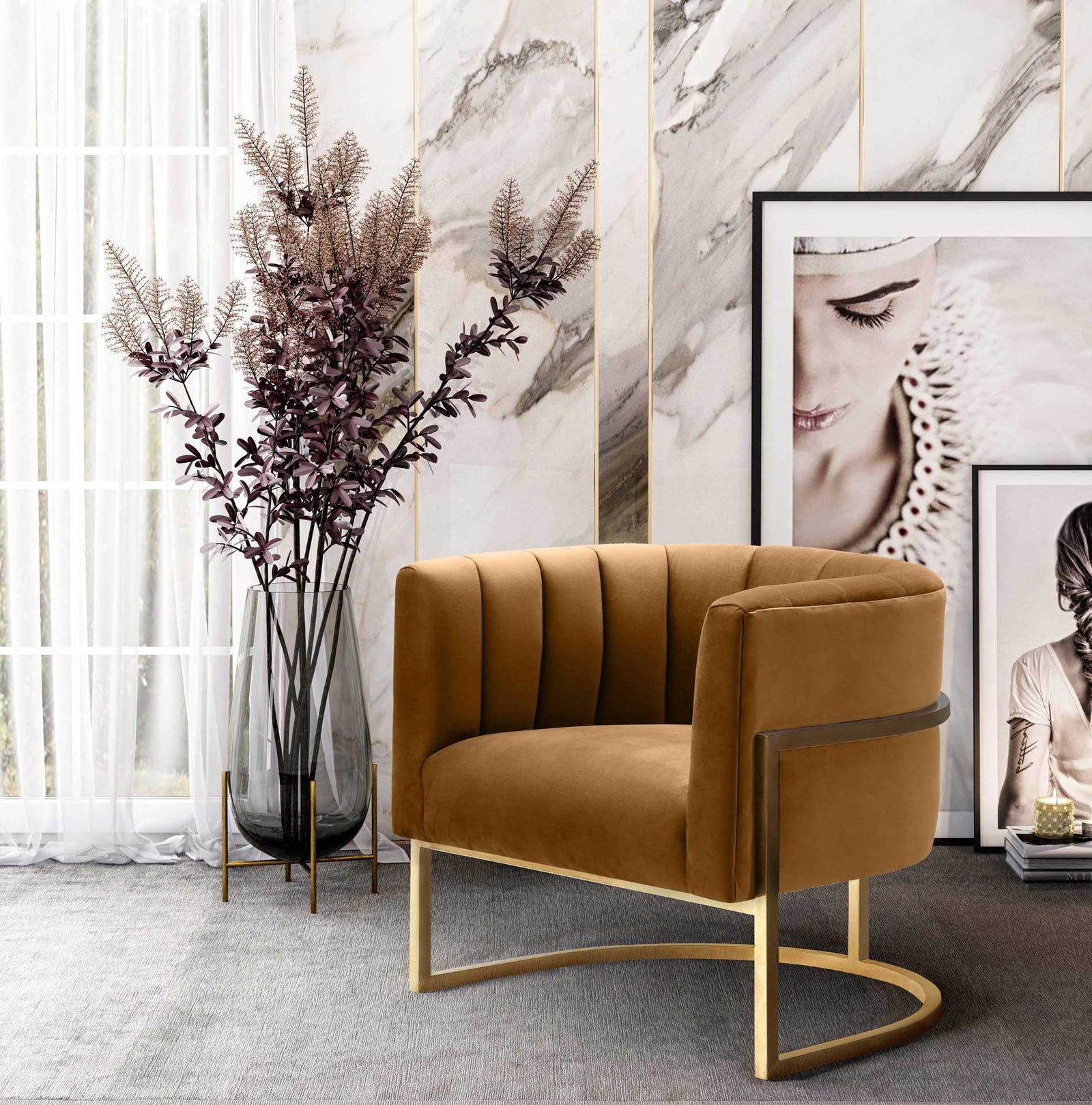 Maddison Velvet Chair Cognac