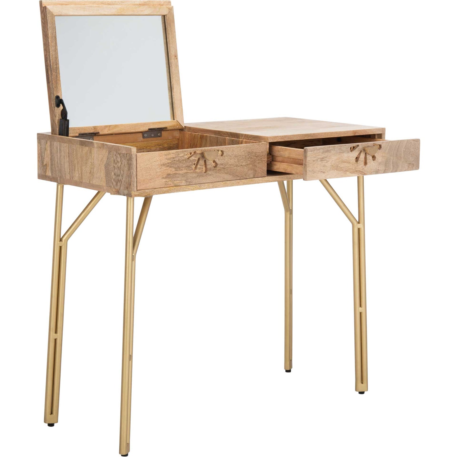 Lian 2 Drawer Vanity With Mirror Natural/Brass