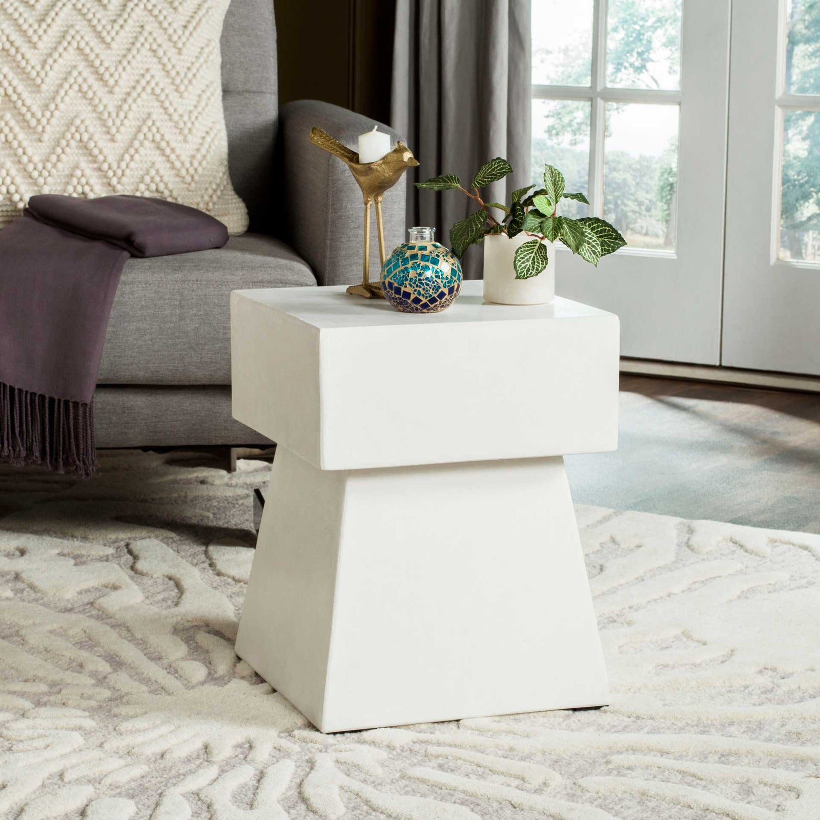 Zeus Modern Concrete Accent Table Ivory
