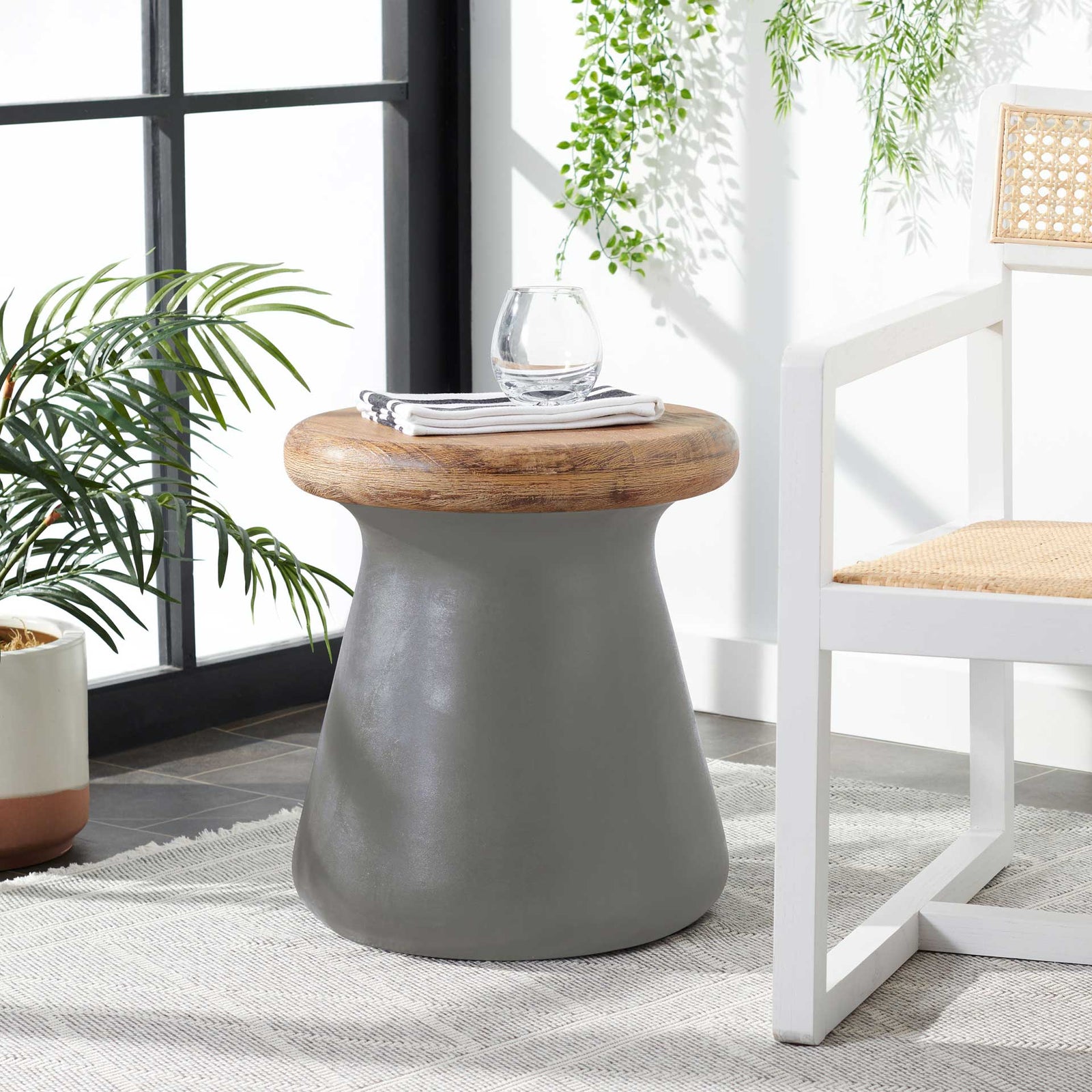 Burgess Modern Concrete Round Accent Table Dark Gray