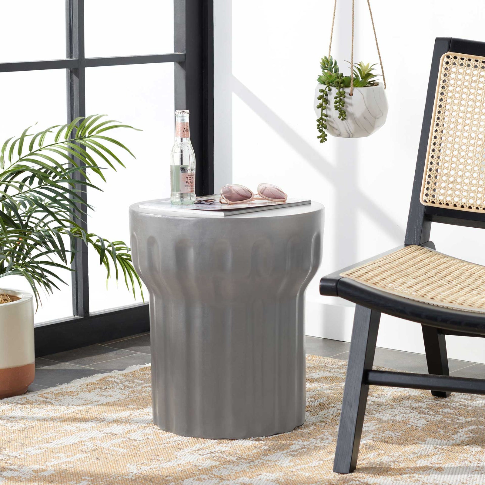 Verdi Modern Concrete Round Accent Table Dark Gray