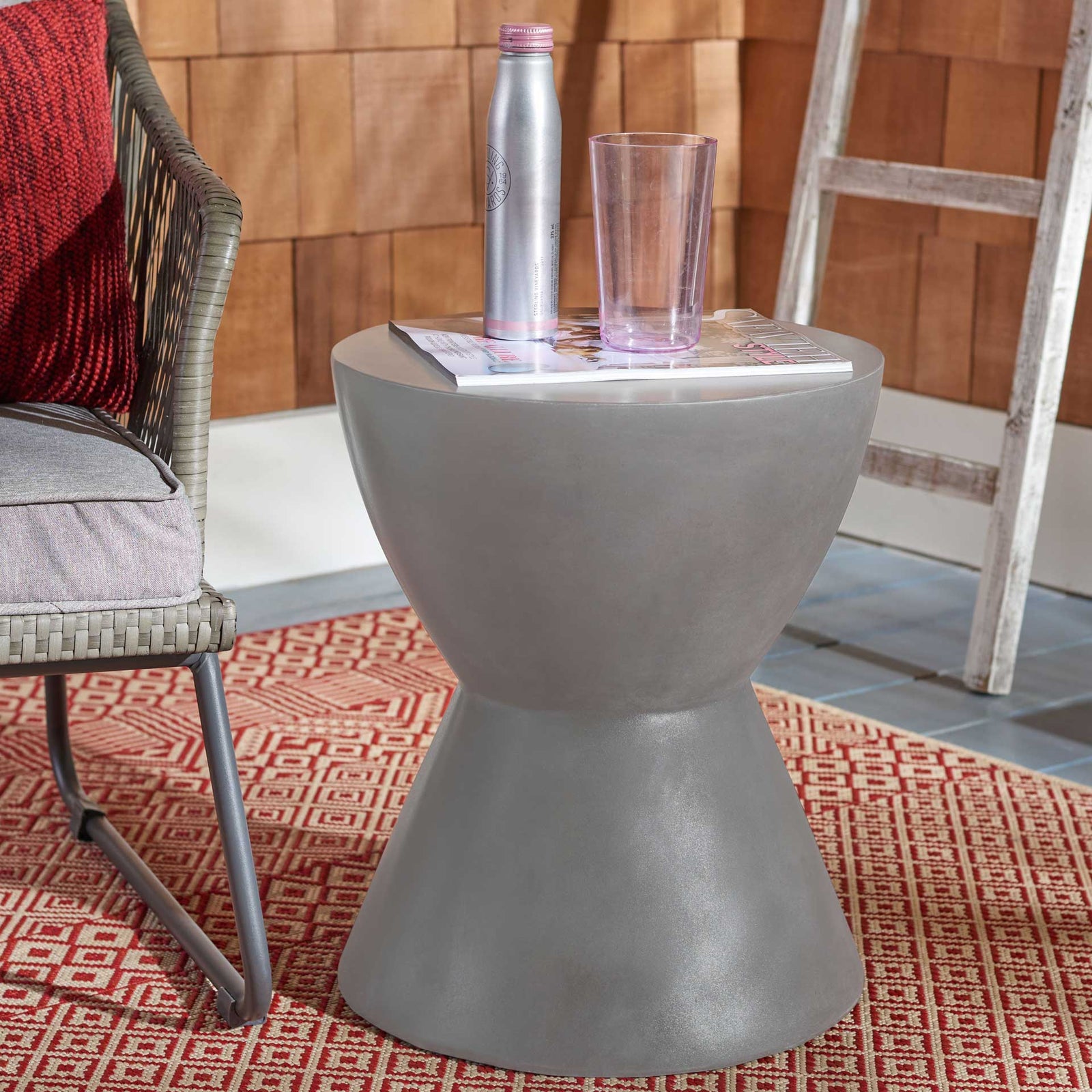 Atalia Modern Concrete Round Accent Table Dark Gray
