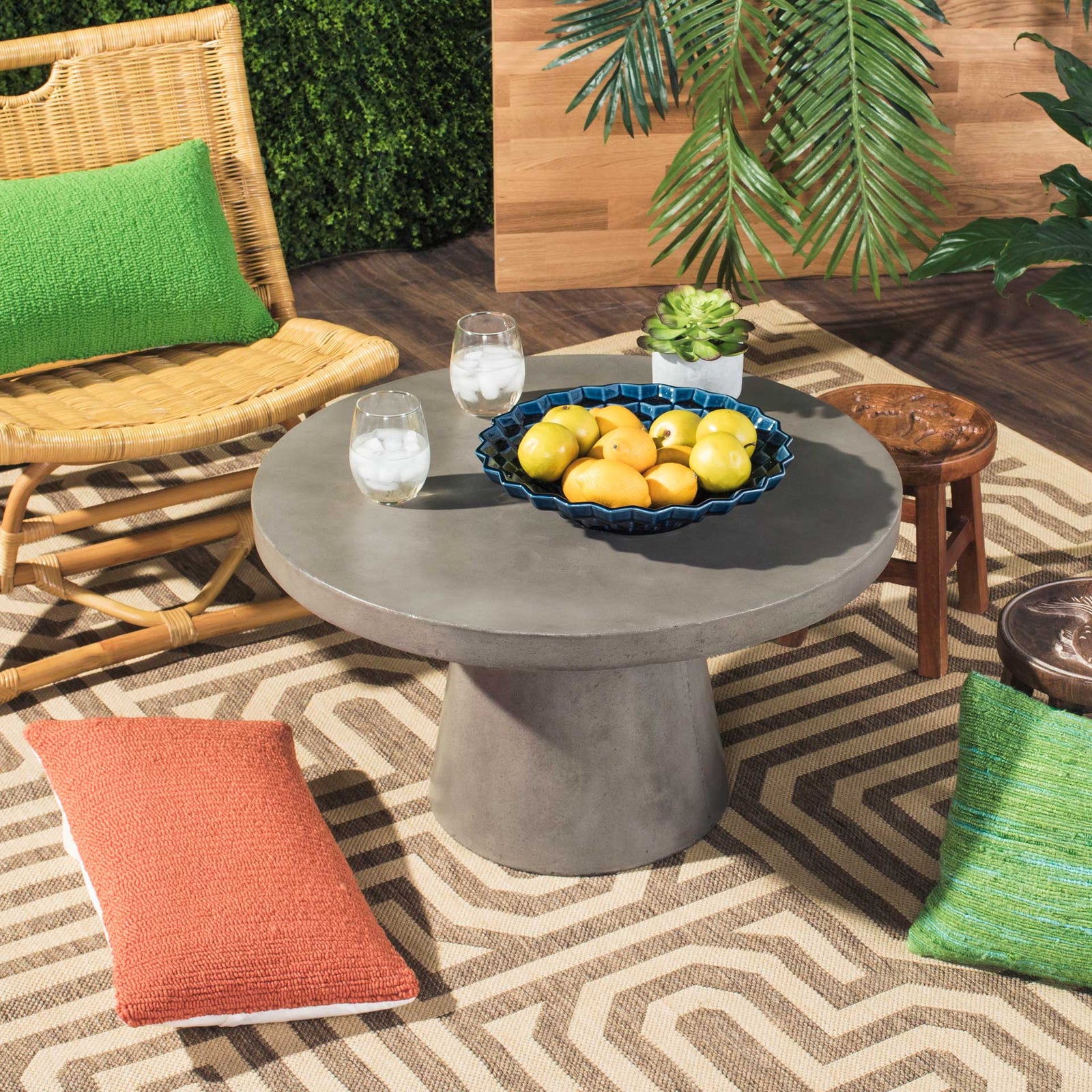 Deitria Modern Concrete Round Coffee Table Dark Gray