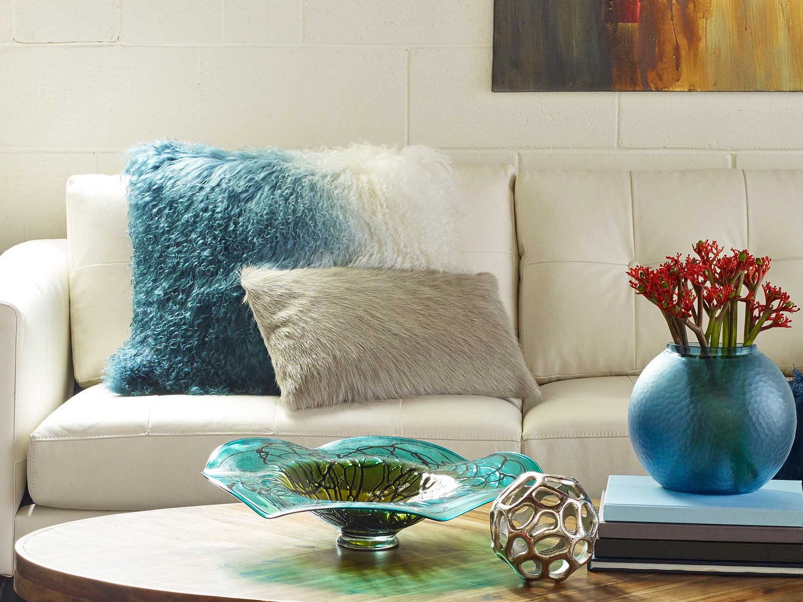 Lars Fur Pillow Light Blue Spectrum