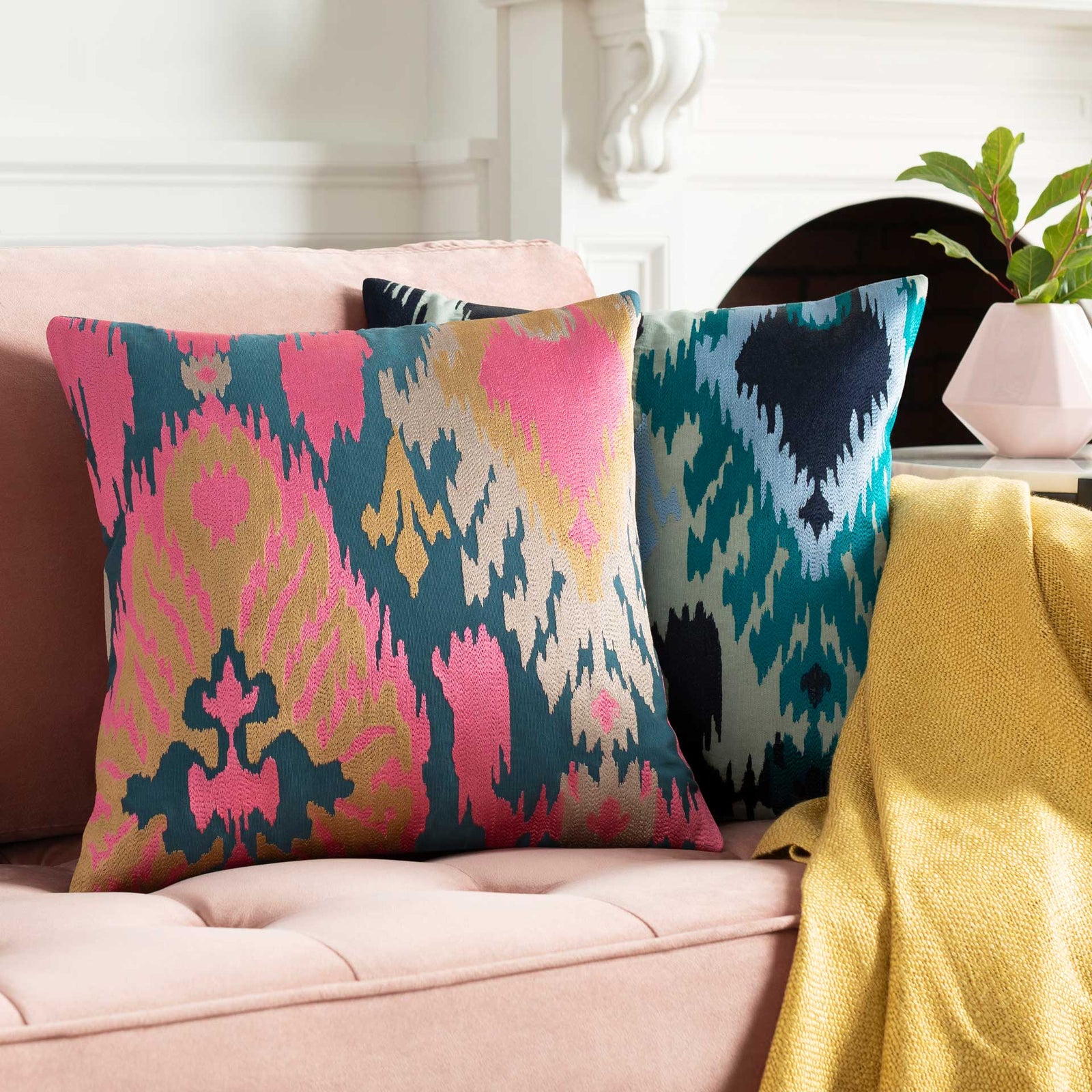 Arabella Pillow Bright Pink/Teal/Mustard