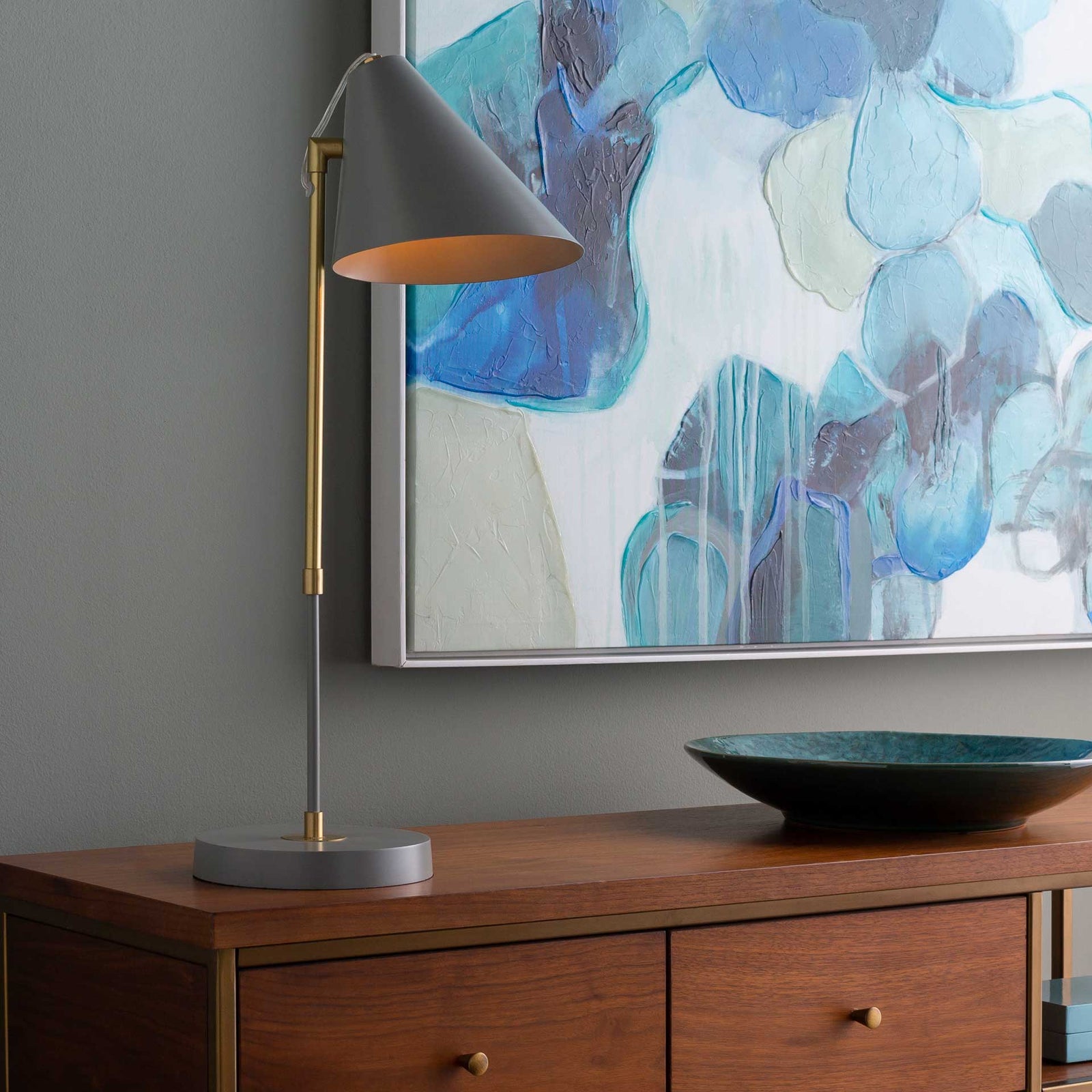 Benson Table Lamp Medium Gray/Gray/Brass