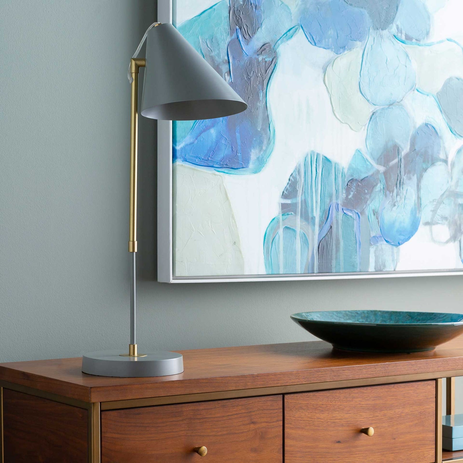 Benson Table Lamp Medium Gray/Gray/Brass