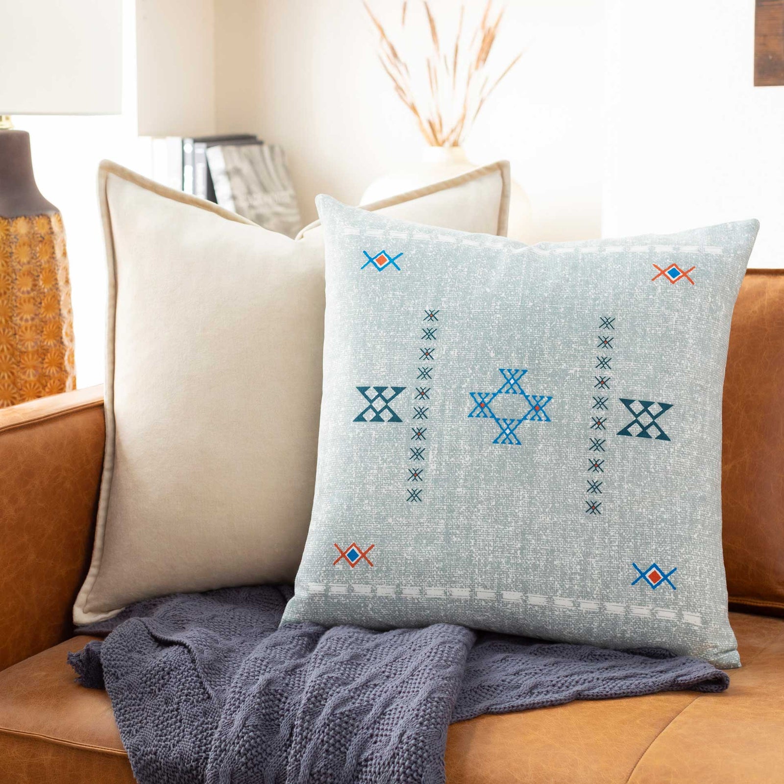 Caden Pillow Denim/White/Teal