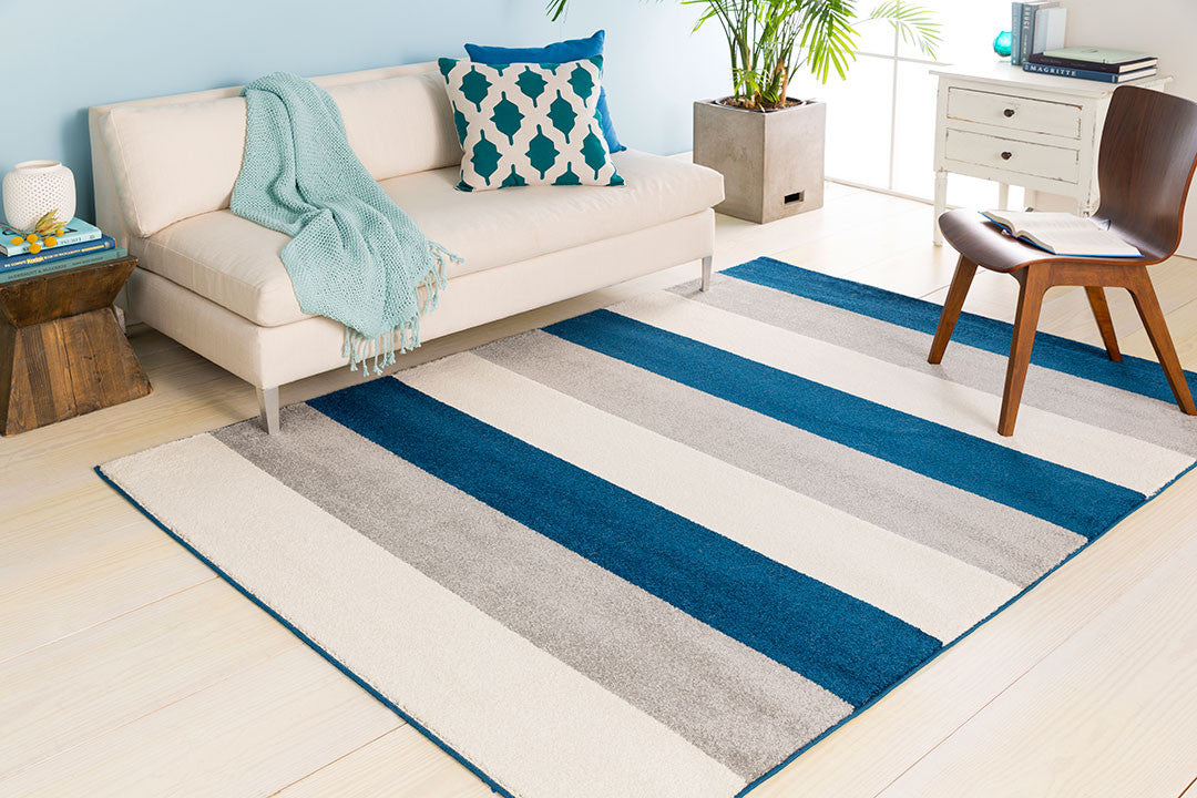 Horizon Striped Cobalt/Gray Area Rug