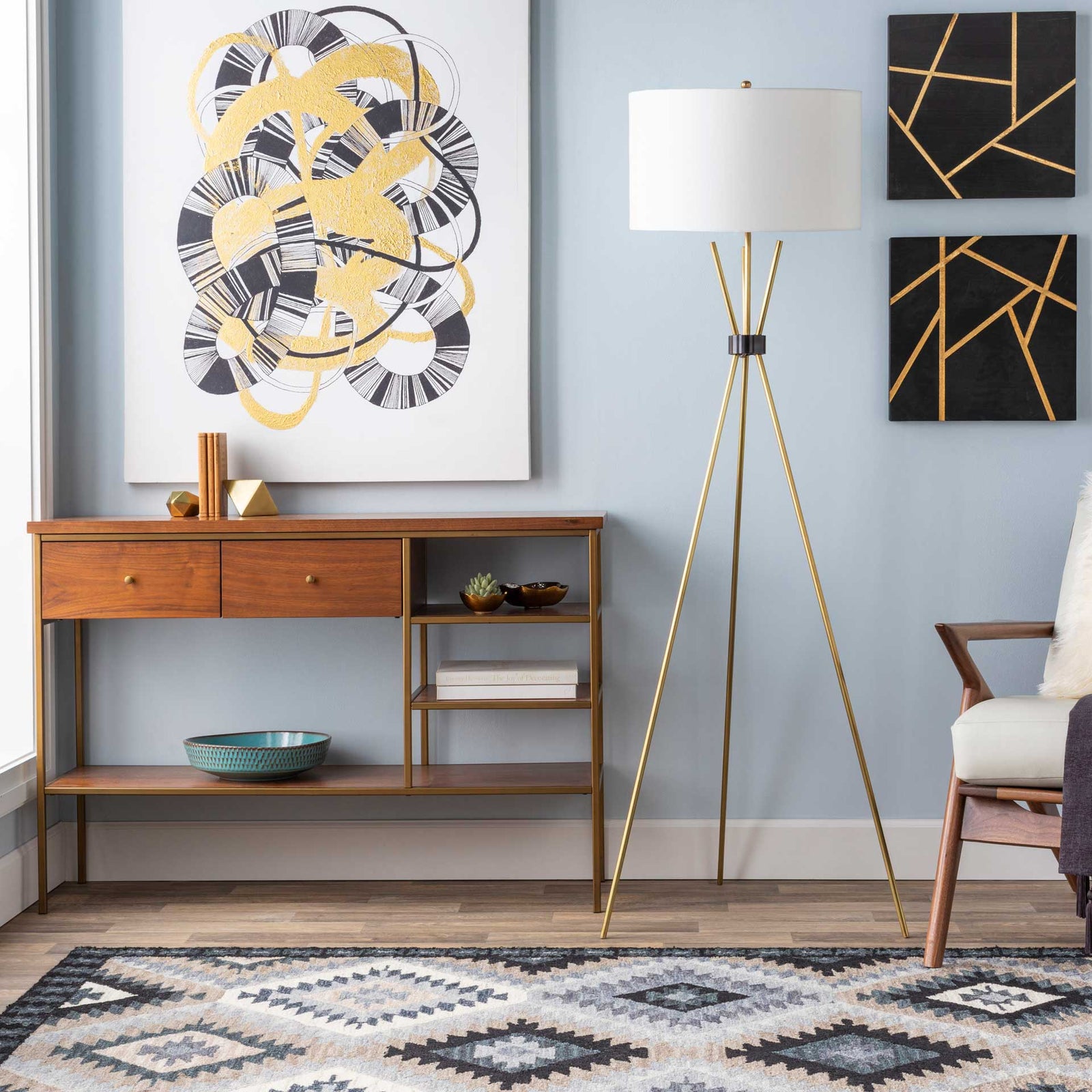 Nalani Floor Lamp White/Brass/Ivory