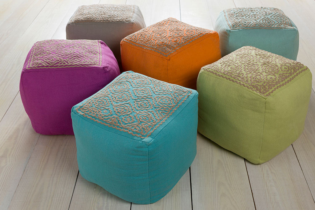 Standard Aqua/Taupe Cube Pouf