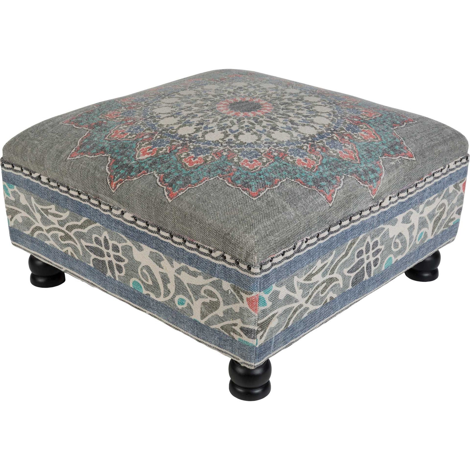 Sumatra Ottoman Medium Gray/Navy/Bright Red