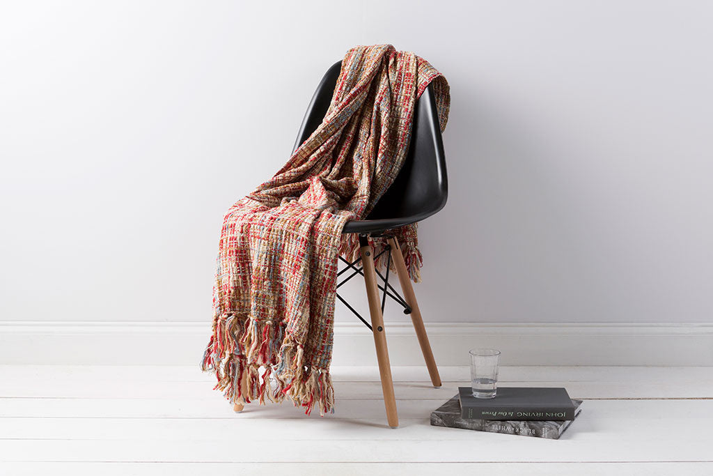 Tabitha Textural Blue/Neutral/Red Throw