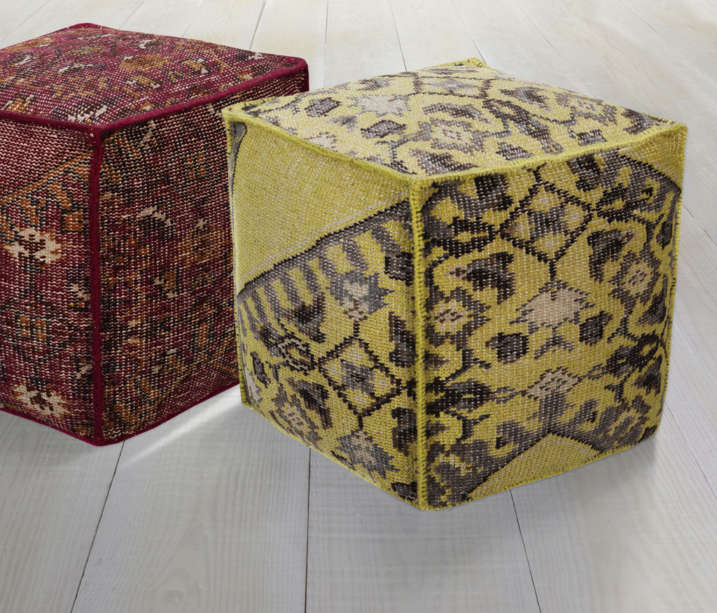 Zahara Ikat Hot Pink/Tan Cube Pouf