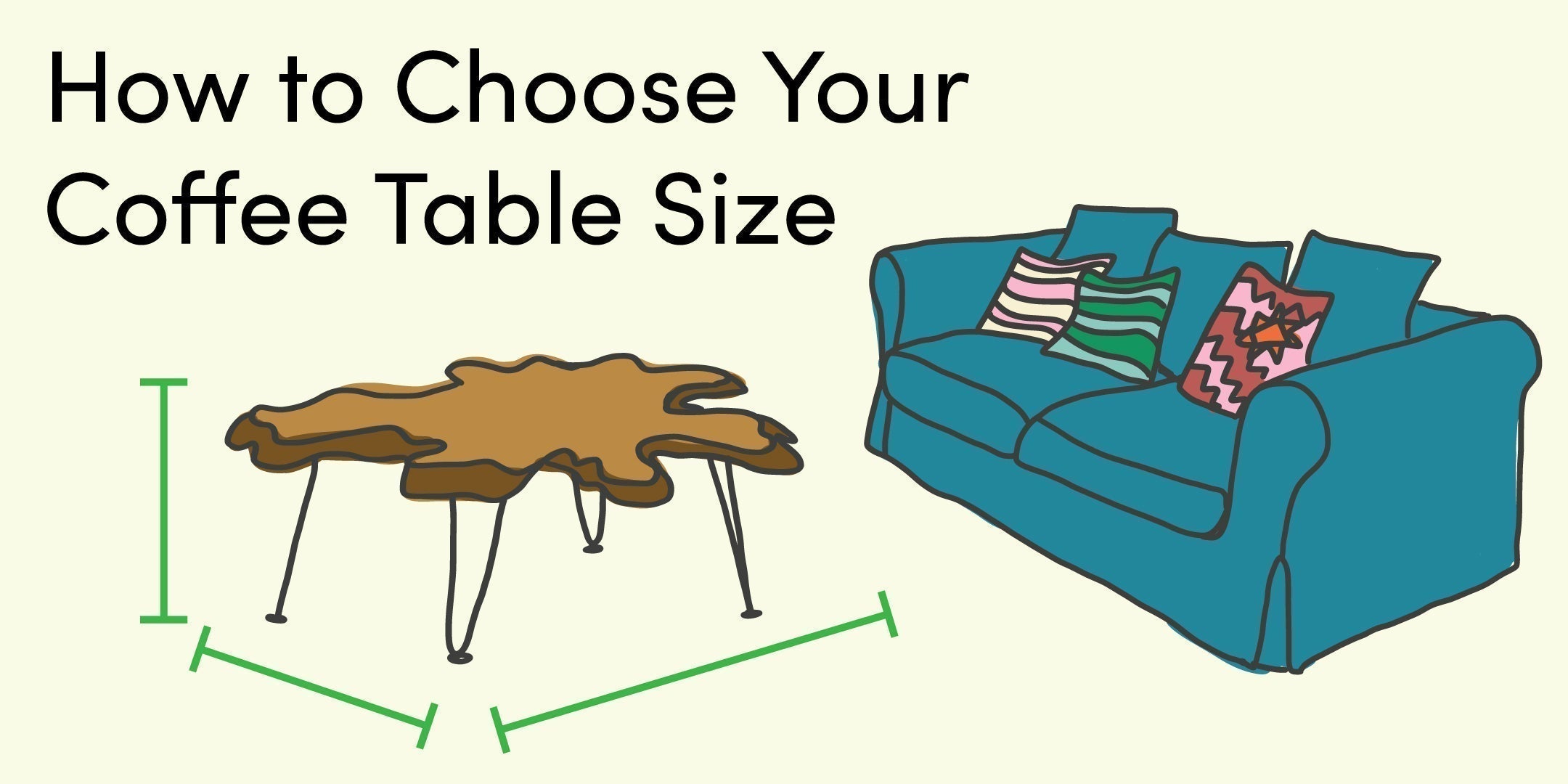 coffee table height 1 to 2 inches below sofa seat cushion illustration