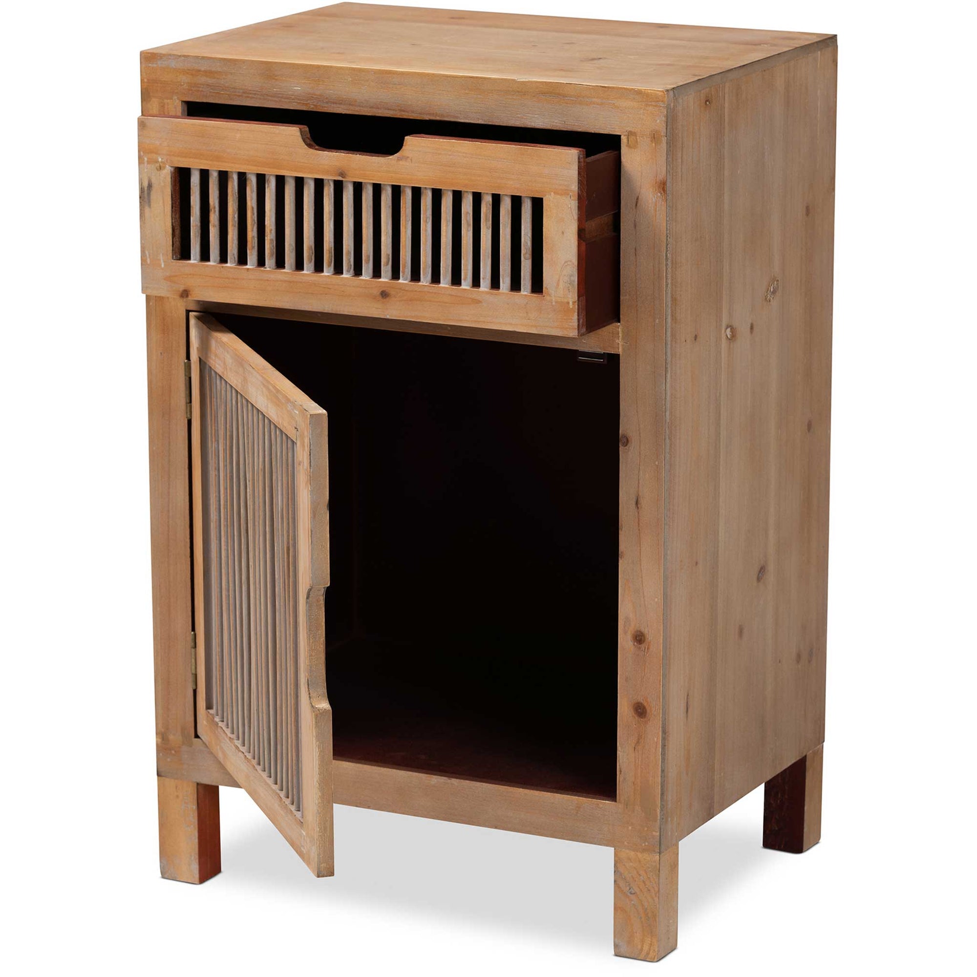 Claudia 1-Door and 1-Drawer Spindle Nightstand Brown