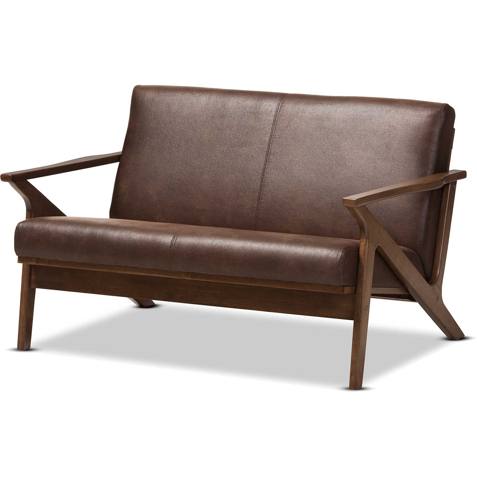 Birdie Distressed Faux Leather Loveseat Dark Brown/Walnut