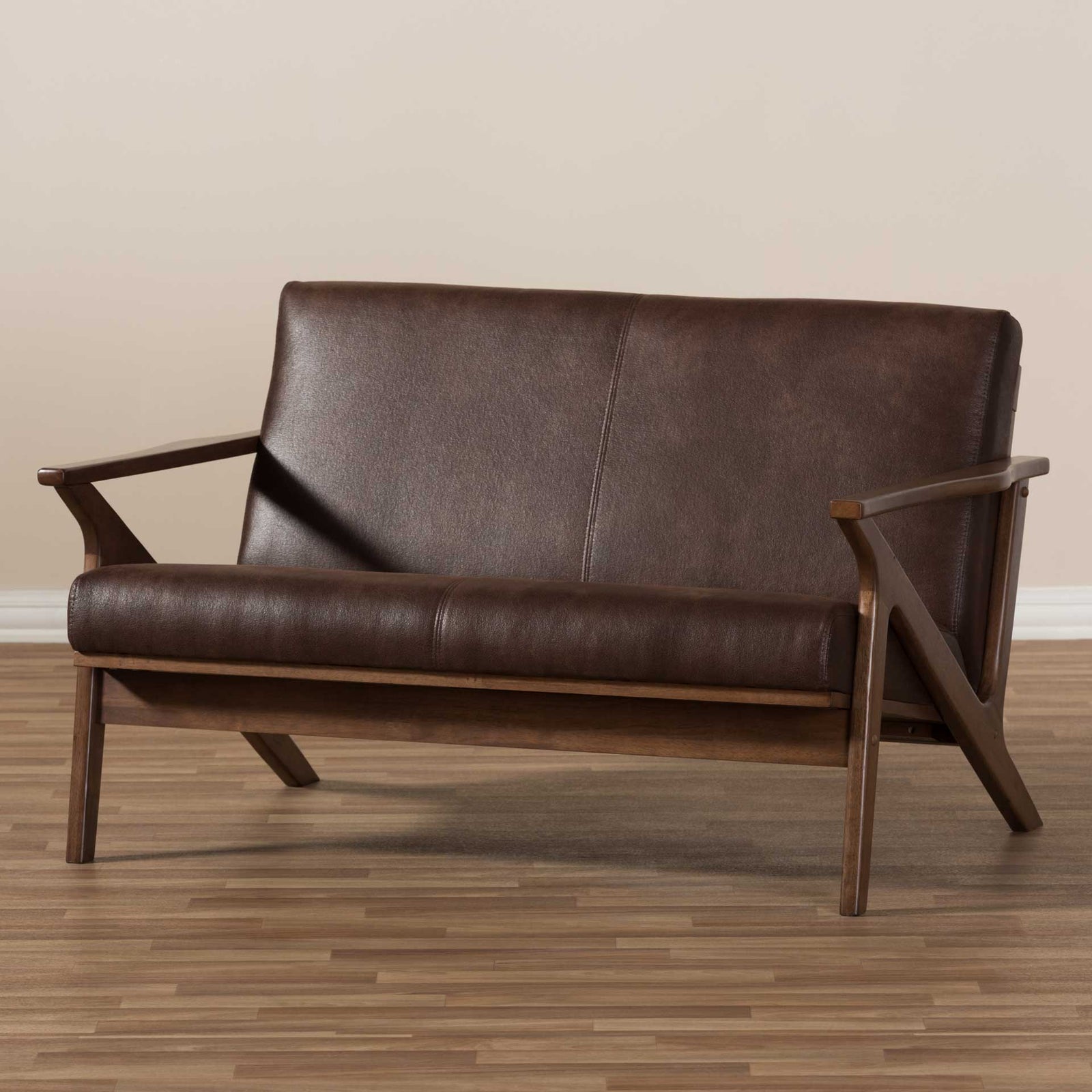 Birdie Distressed Faux Leather Loveseat Dark Brown/Walnut