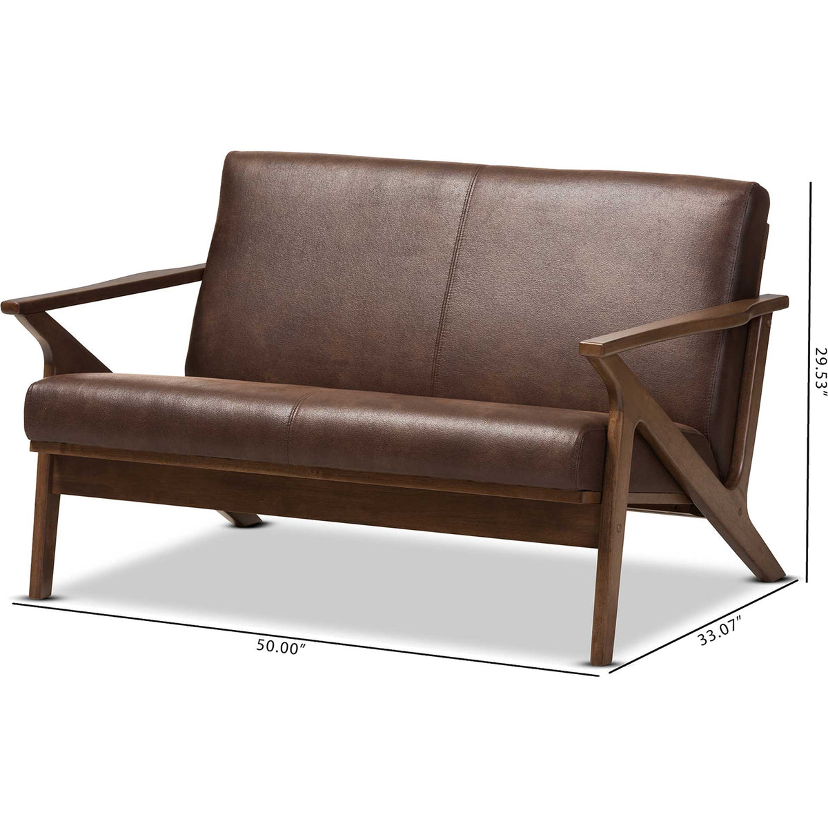 Birdie Distressed Faux Leather Loveseat Dark Brown/Walnut