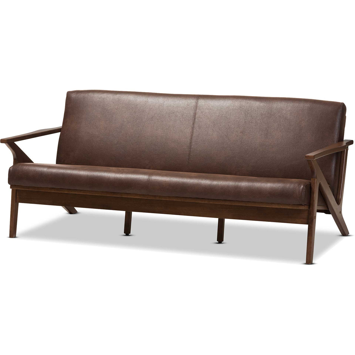 Birdie Distressed Faux Leather Sofa Dark Brown/Walnut