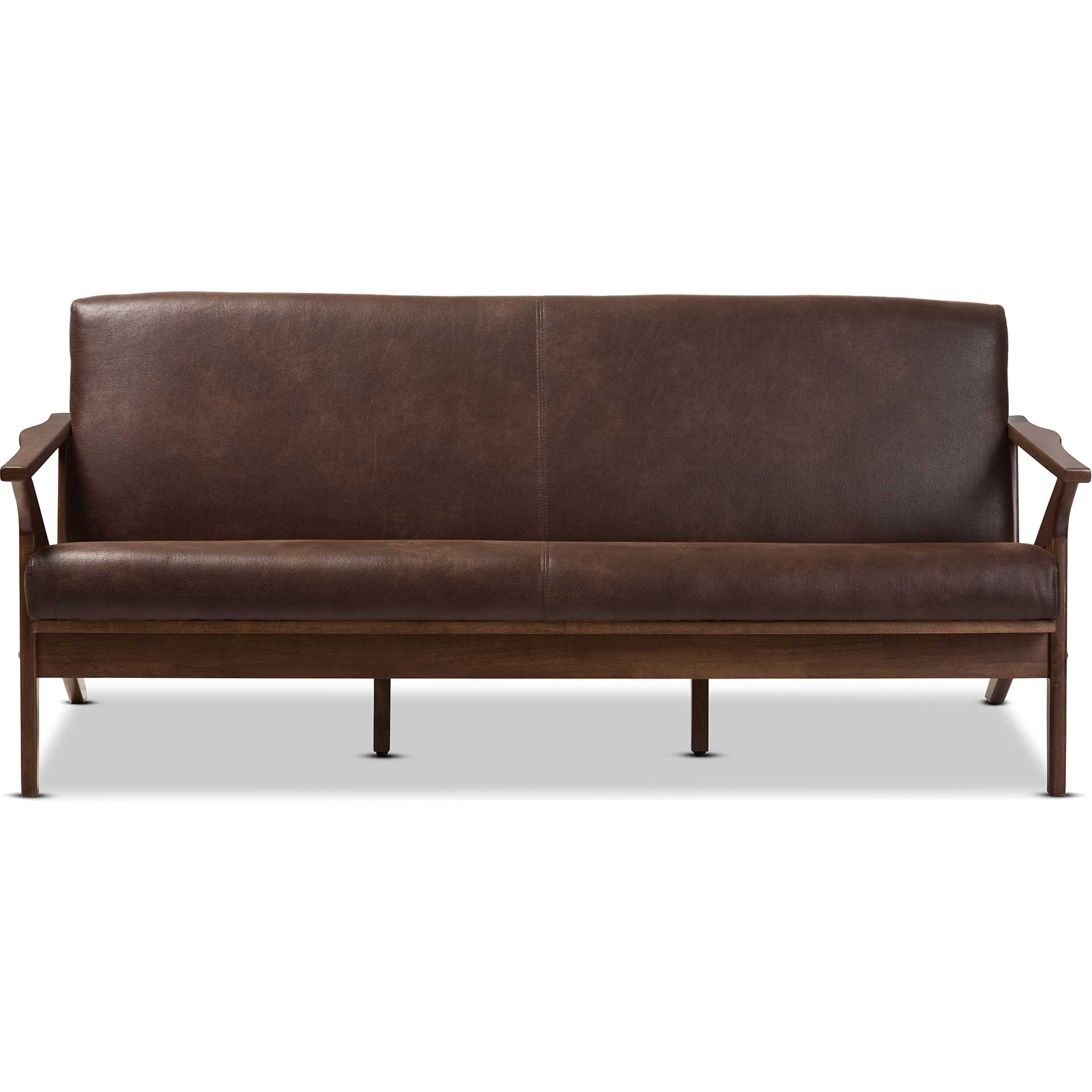 Birdie Distressed Faux Leather Sofa Dark Brown/Walnut