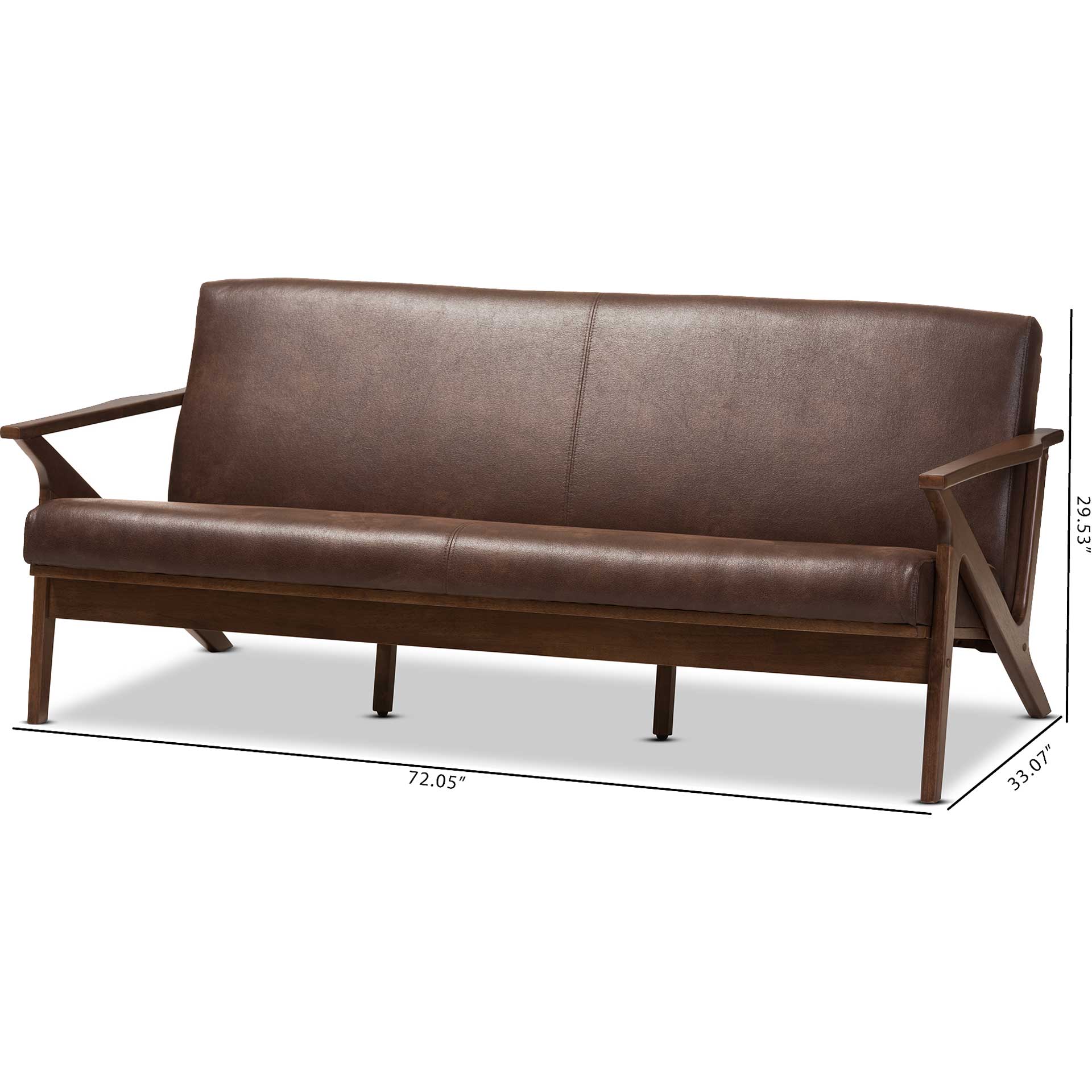 Birdie Distressed Faux Leather Sofa Dark Brown/Walnut