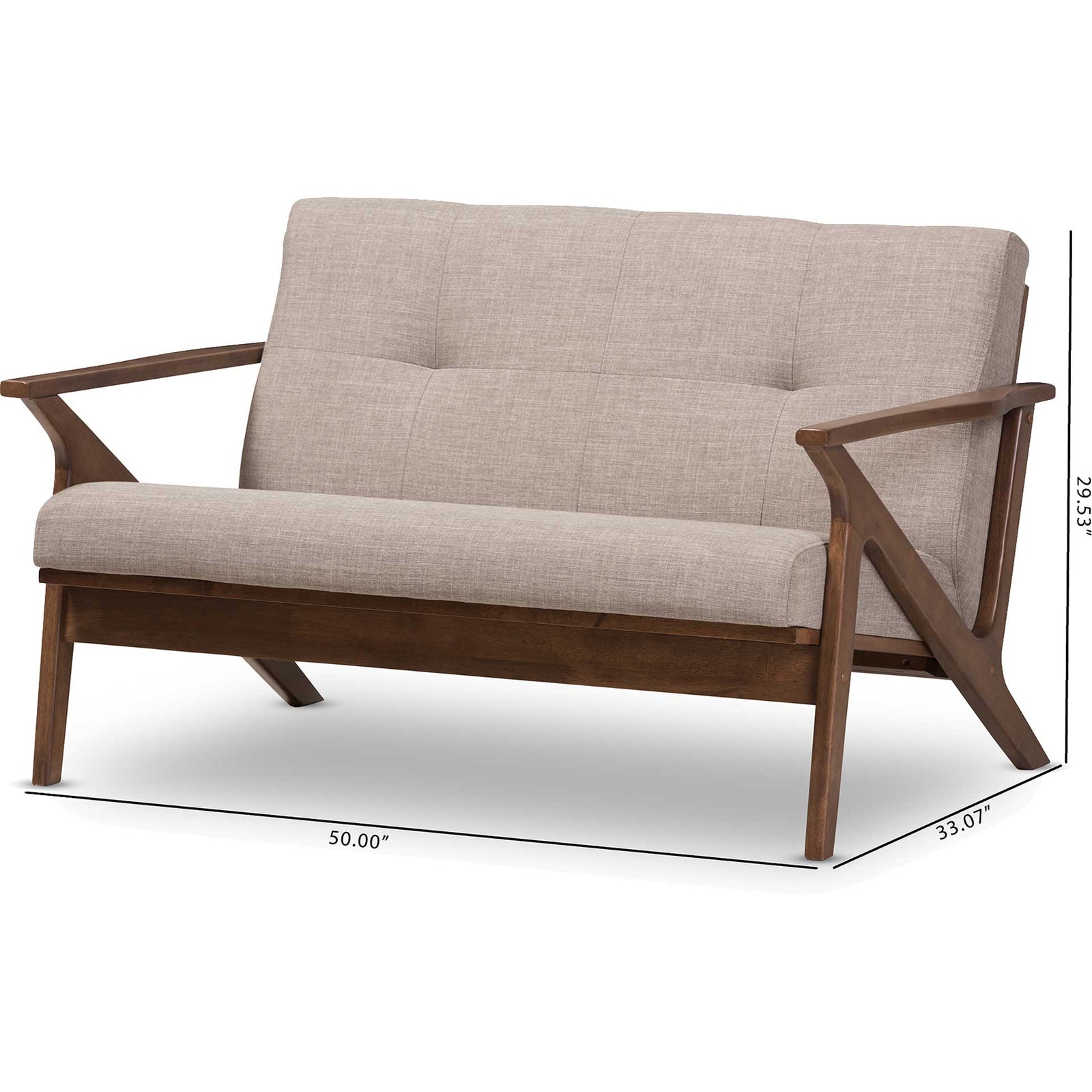 Birdie Fabric Tufted Loveseat Light Gray/Walnut