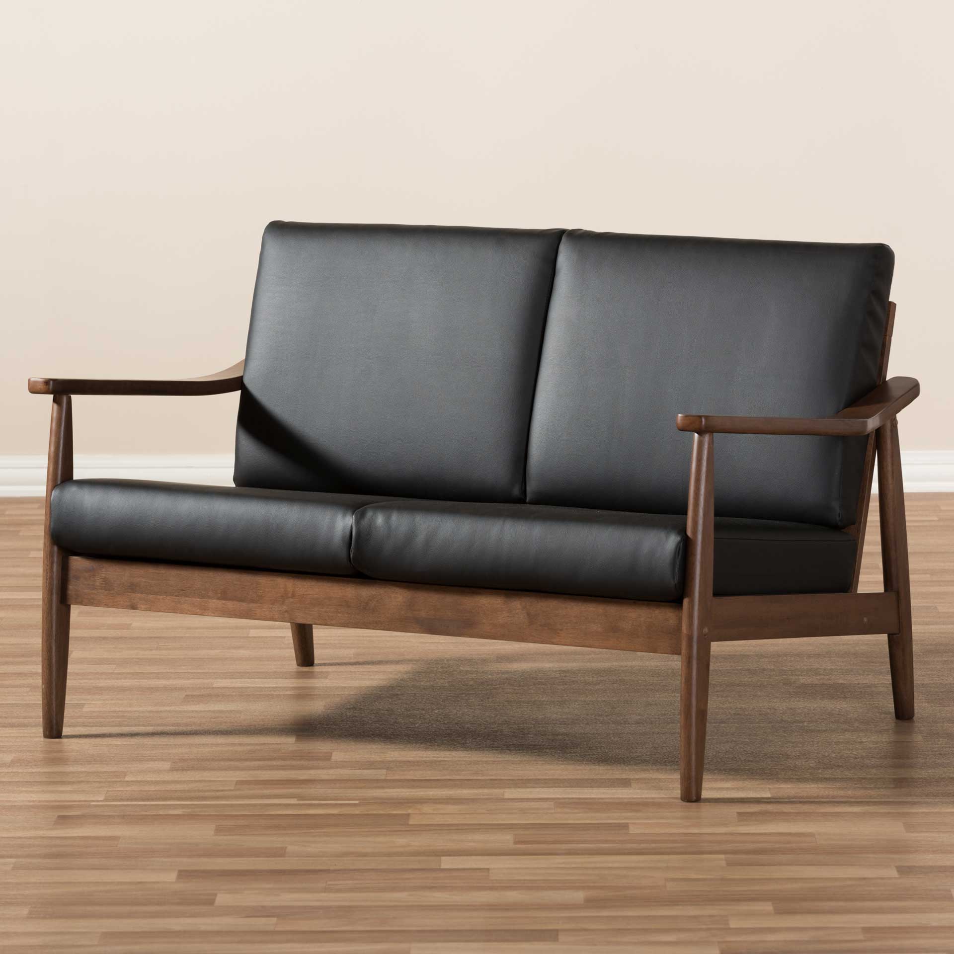 Vega Faux Leather Loveseat Black/Walnut