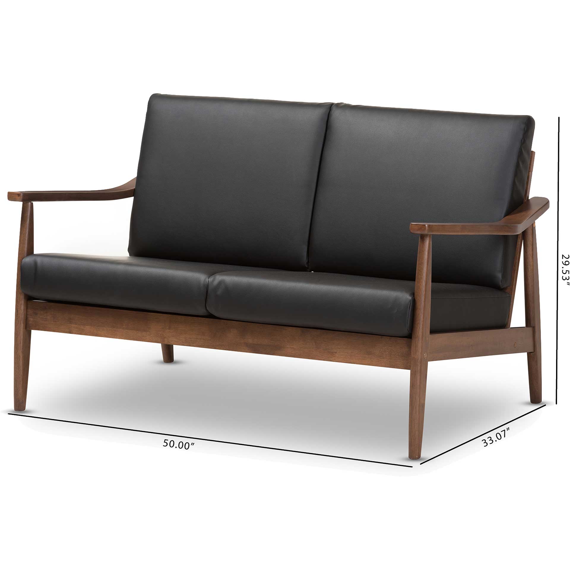 Vega Faux Leather Loveseat Black/Walnut