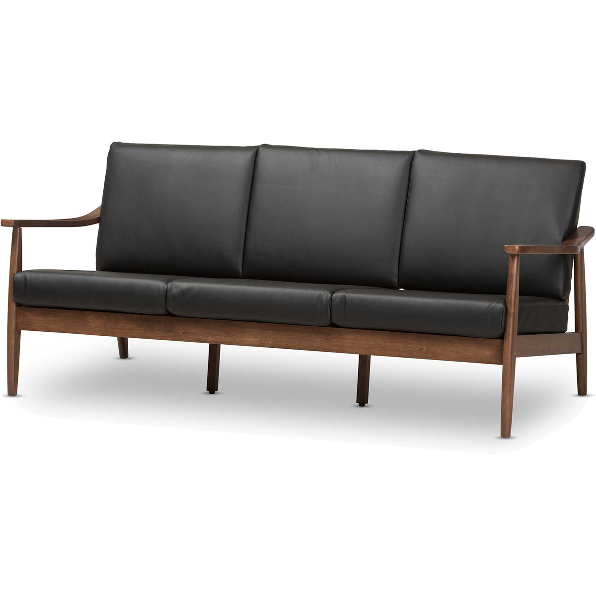 Vega Faux Leather Sofa Black/Walnut