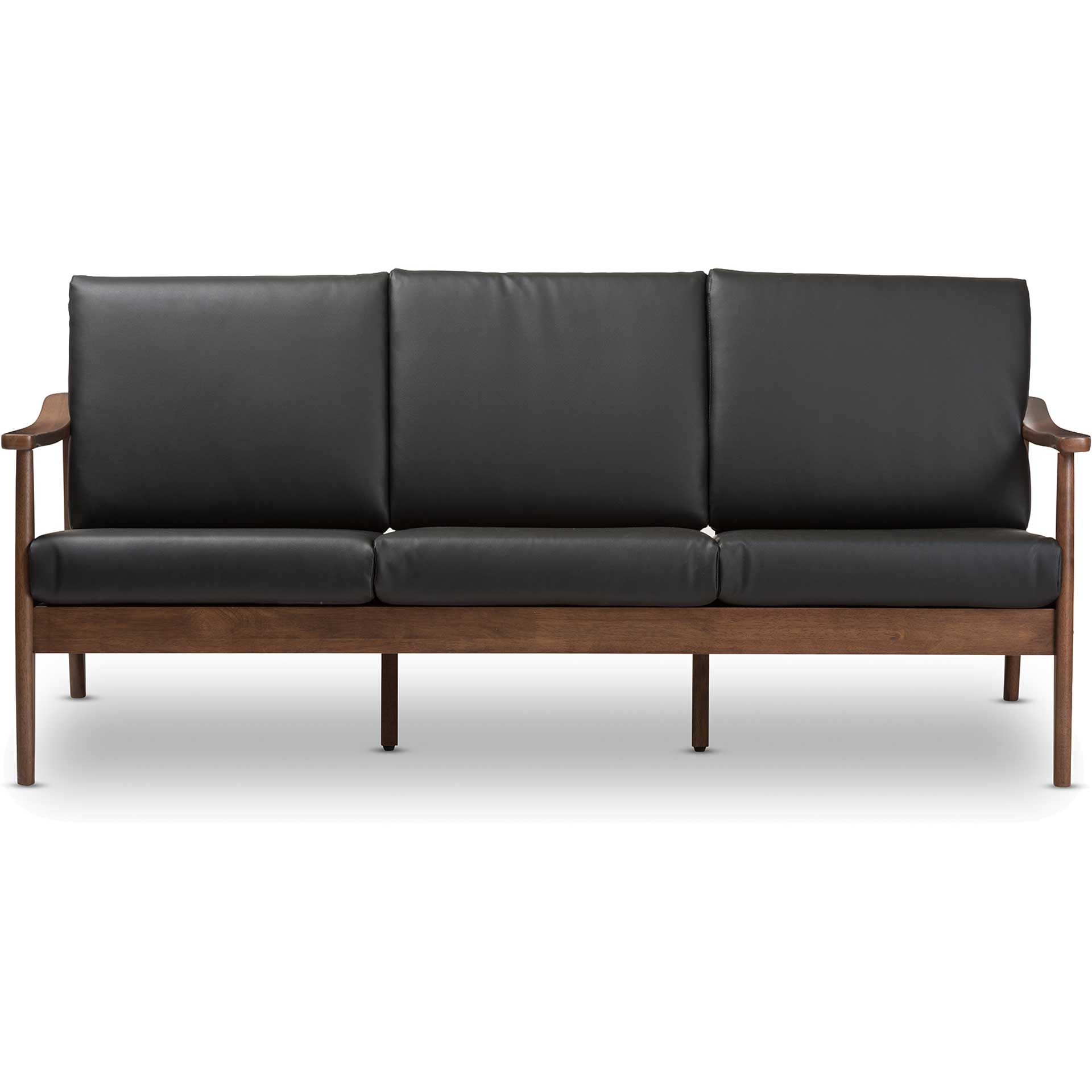 Vega Faux Leather Sofa Black/Walnut