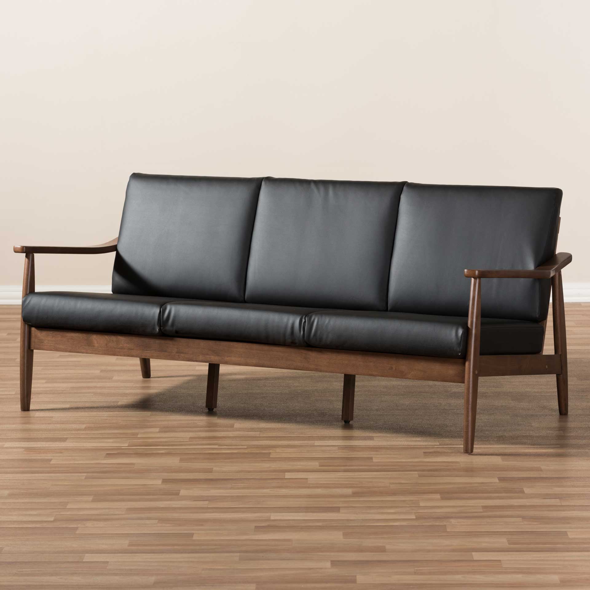 Vega Faux Leather Sofa Black/Walnut