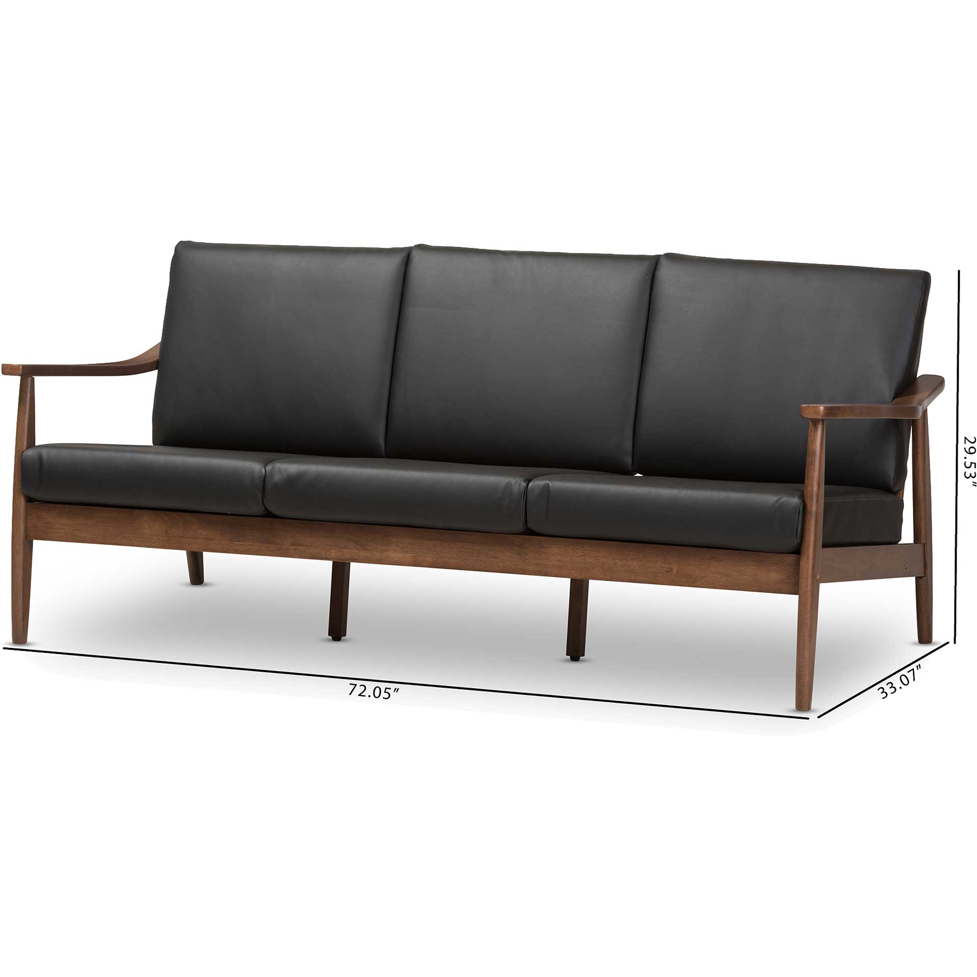 Vega Faux Leather Sofa Black/Walnut