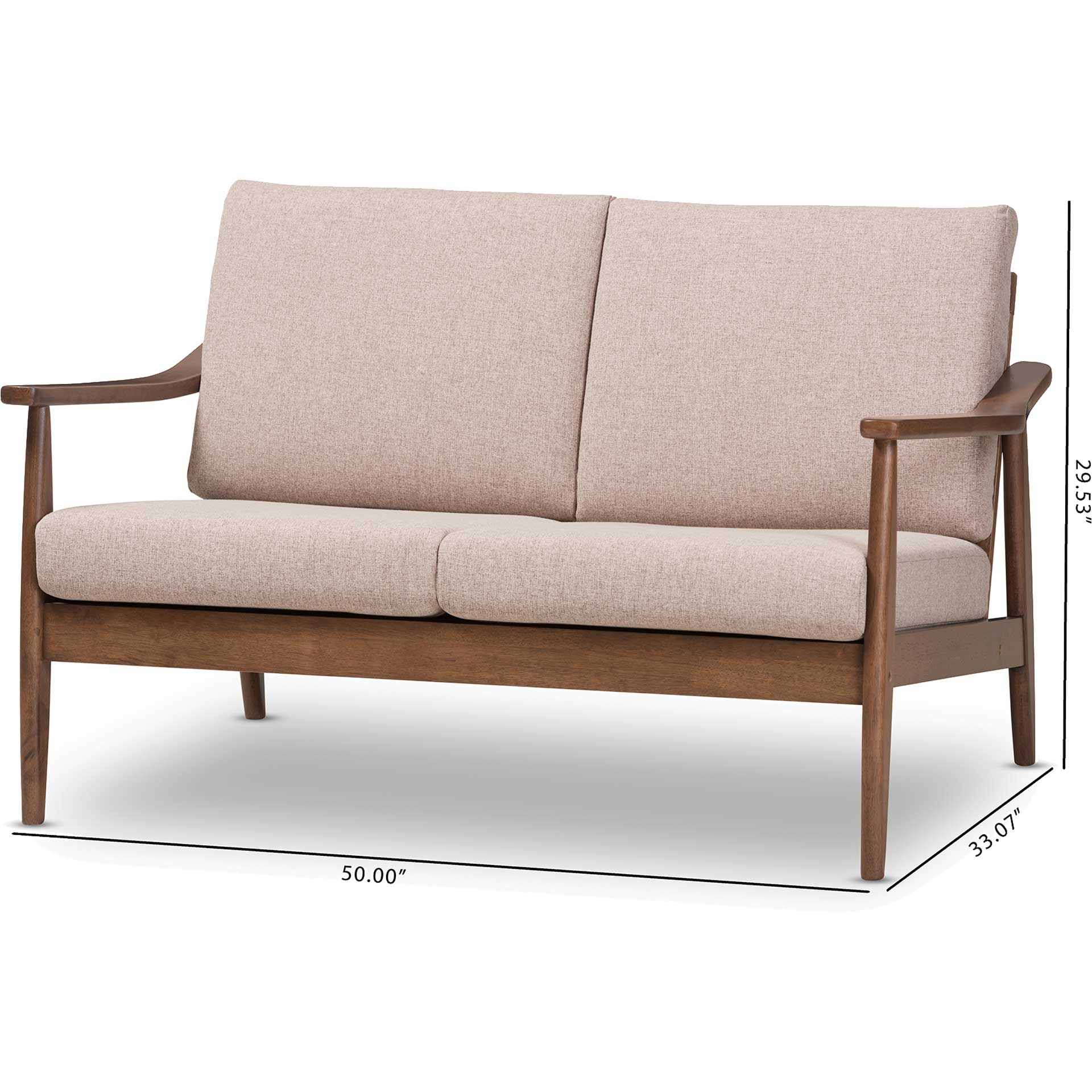 Vega Fabric Upholstered Loveseat Light Brown/Walnut