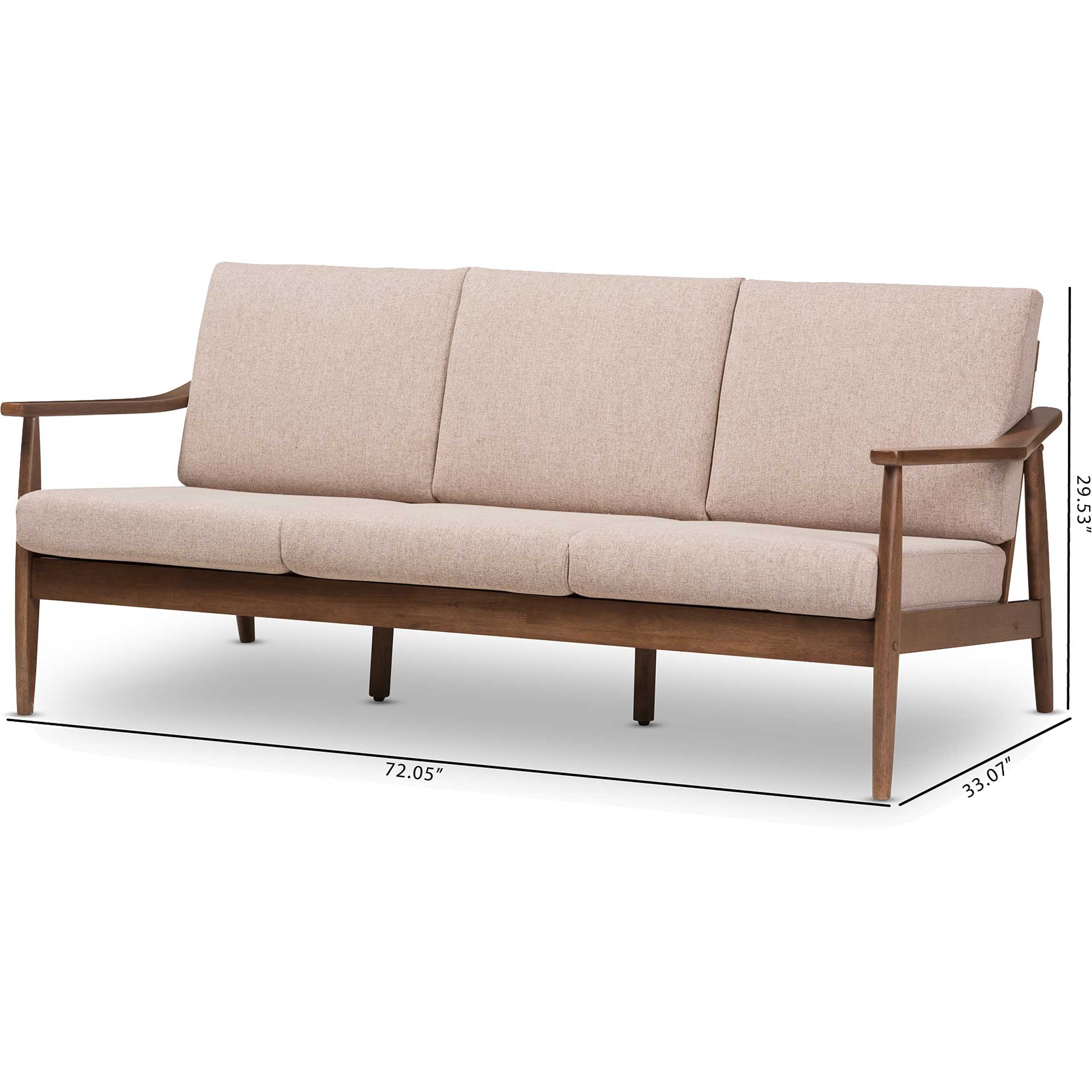 Vega Fabric Upholstered Sofa Light Brown/Walnut